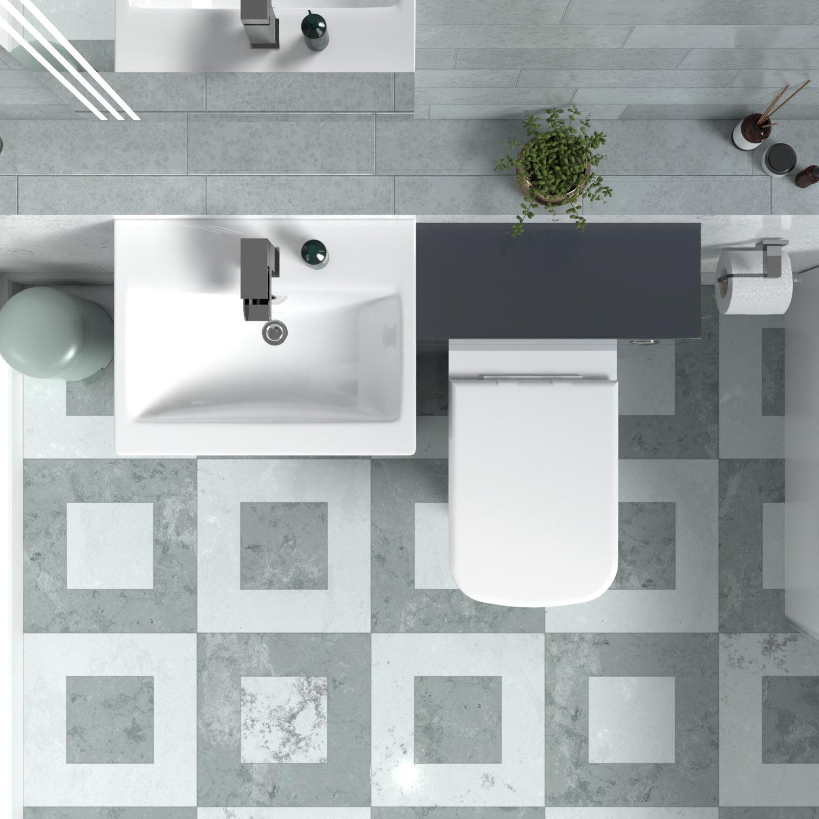 Nanuya 1010mm Dark Grey Vanity Basin Cabinet, WC Unit & Rimless Back To Wall Toilet