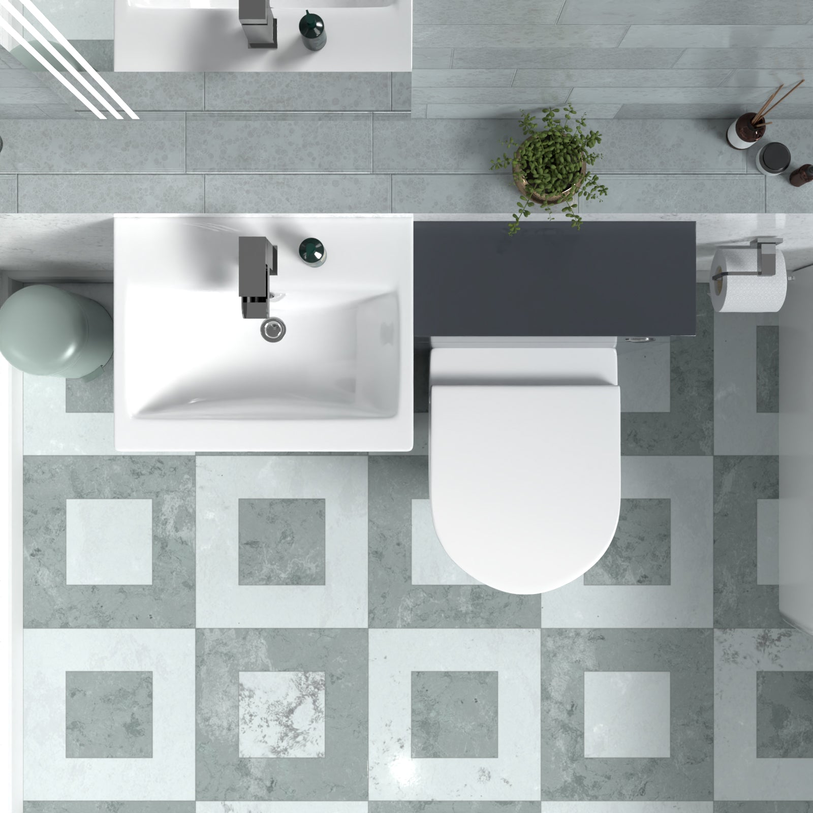 Nanuya 1010mm Basin Vanity Cabinet, WC Unit Dark Grey & Rimless Back To Wall Toilet