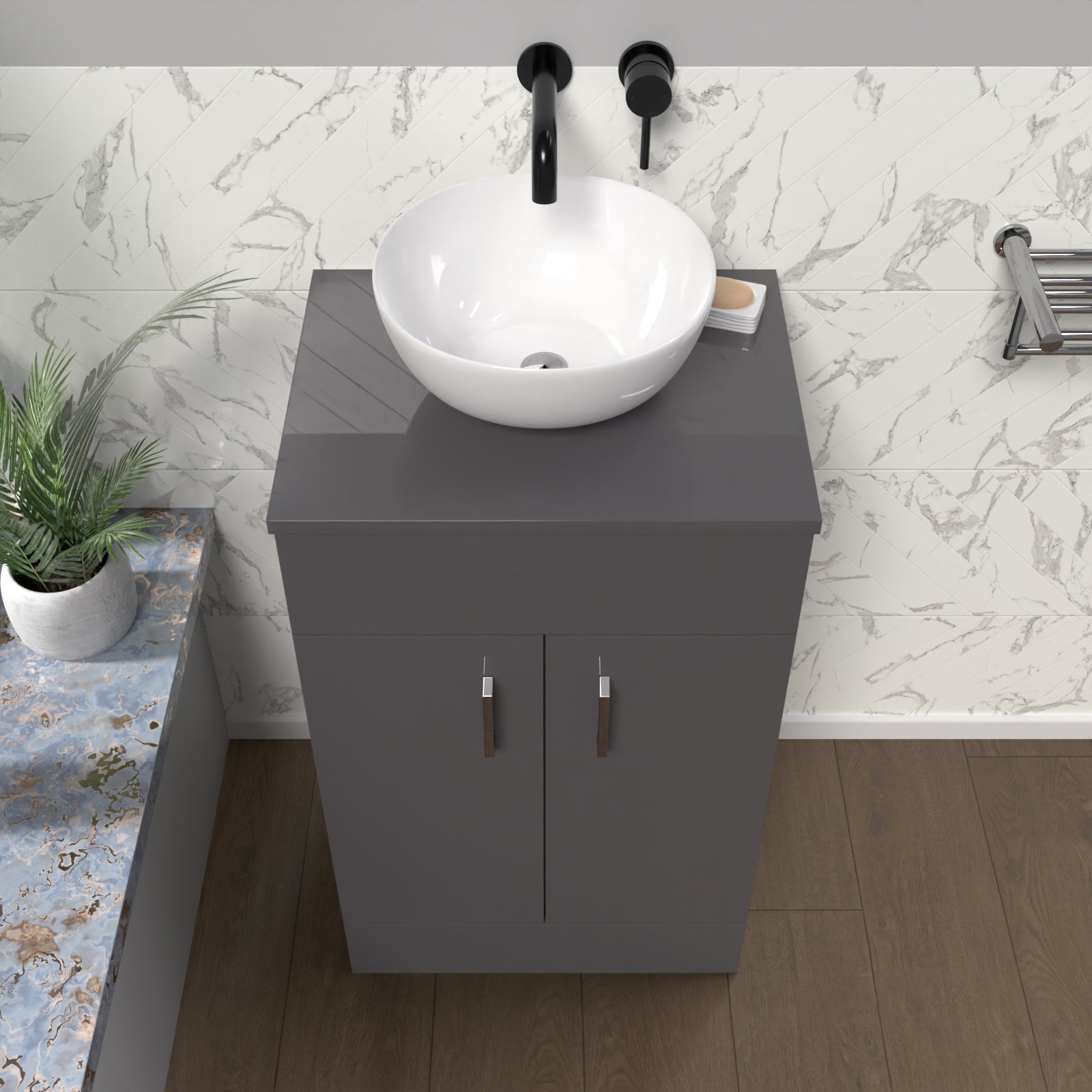 Nanuya 500mm Anthracite Bathroom Vanity Unit With Countertop & Round Basin