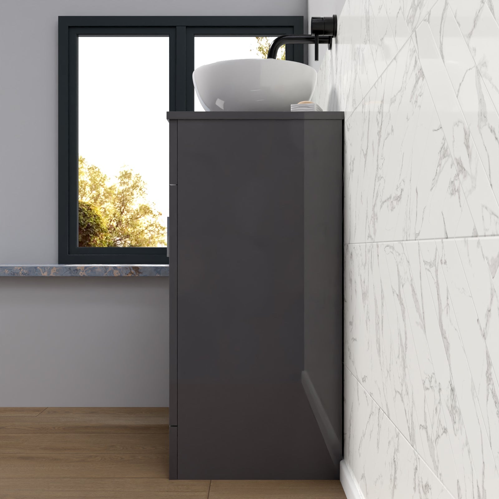 Nanuya 500mm Anthracite Bathroom Vanity Unit With Countertop & Round Basin