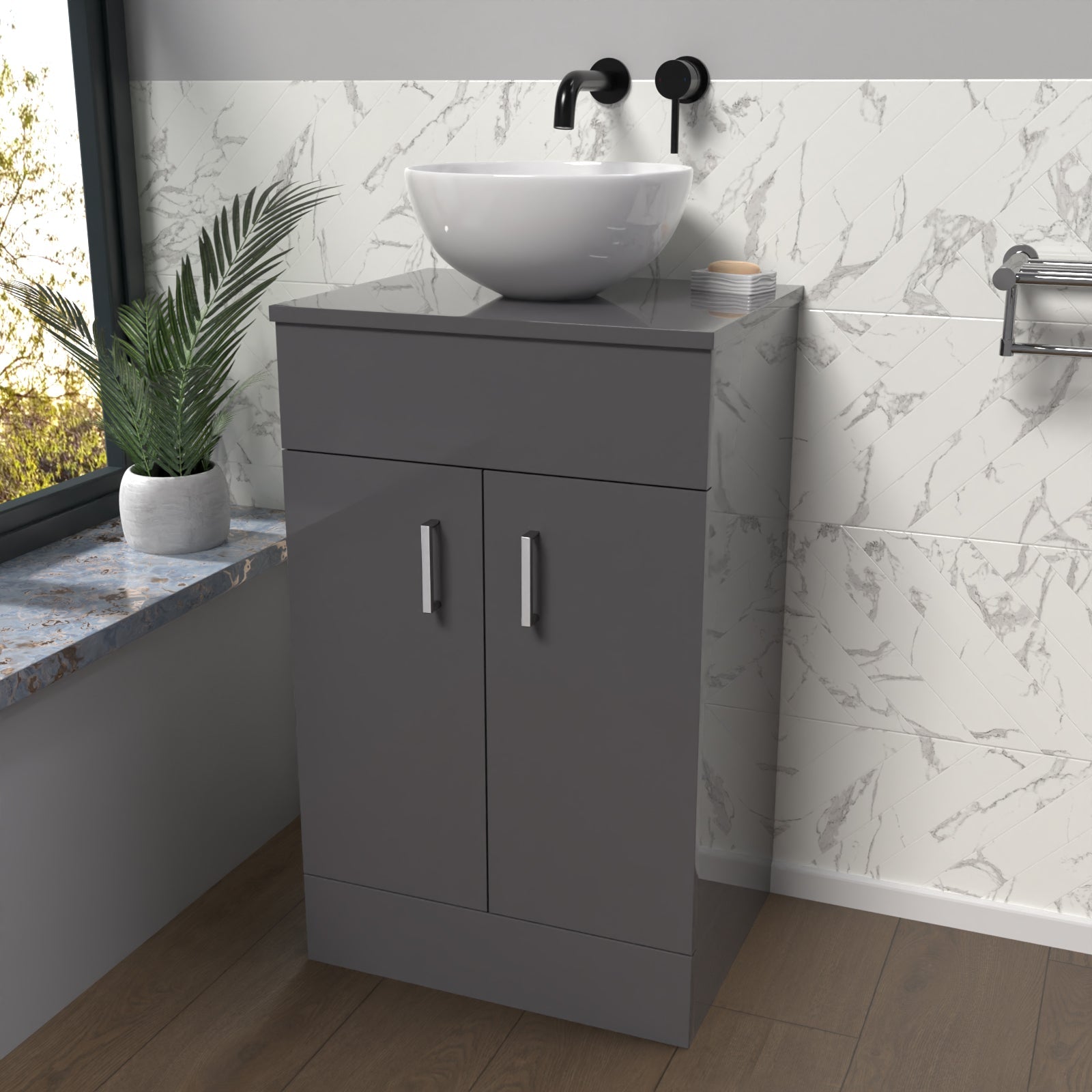 Nanuya 500mm Anthracite Bathroom Vanity Unit With Countertop & Round Basin