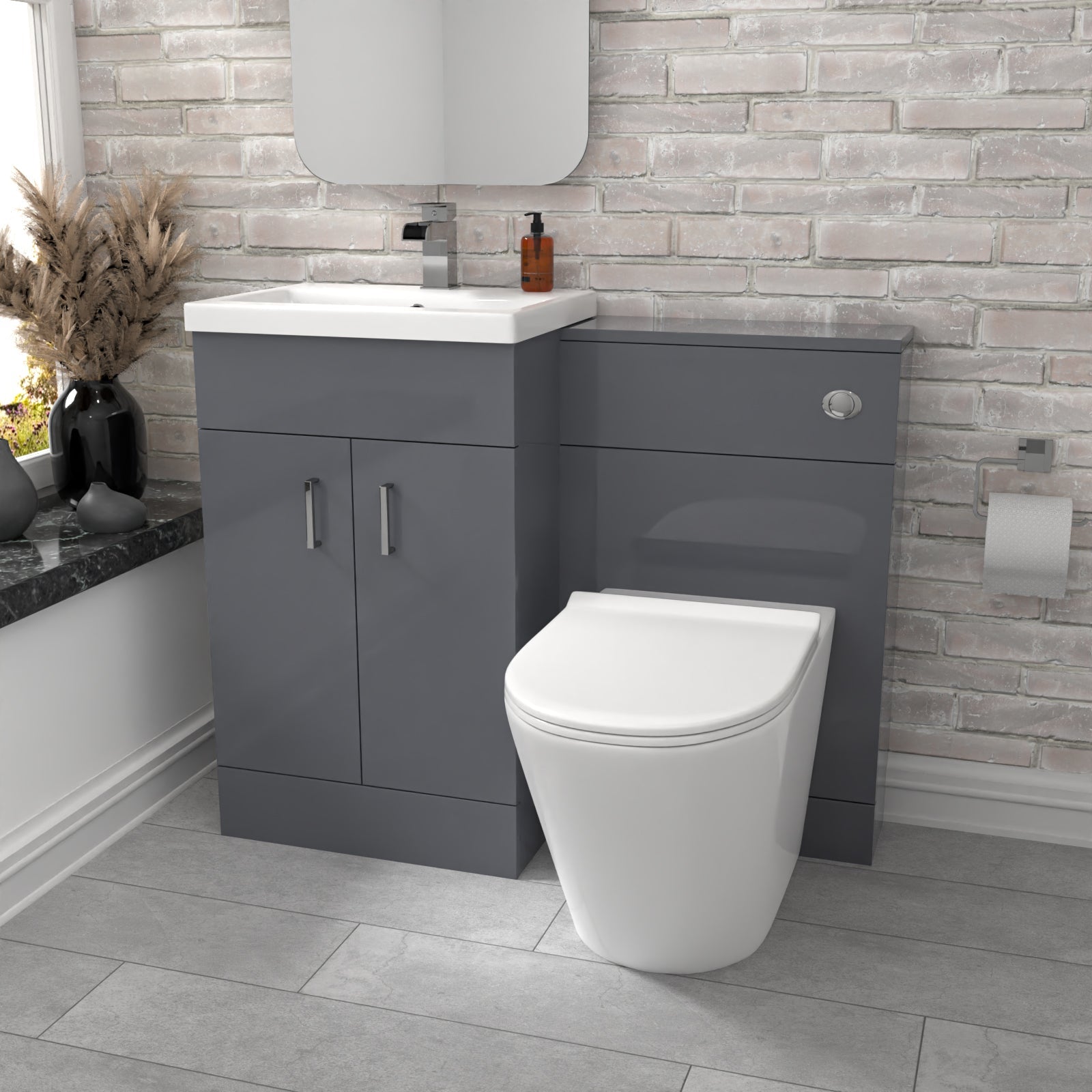 Nanuya Grey 1000mm Vanity Basin Cabinet, WC Unit & Rimless Toilet
