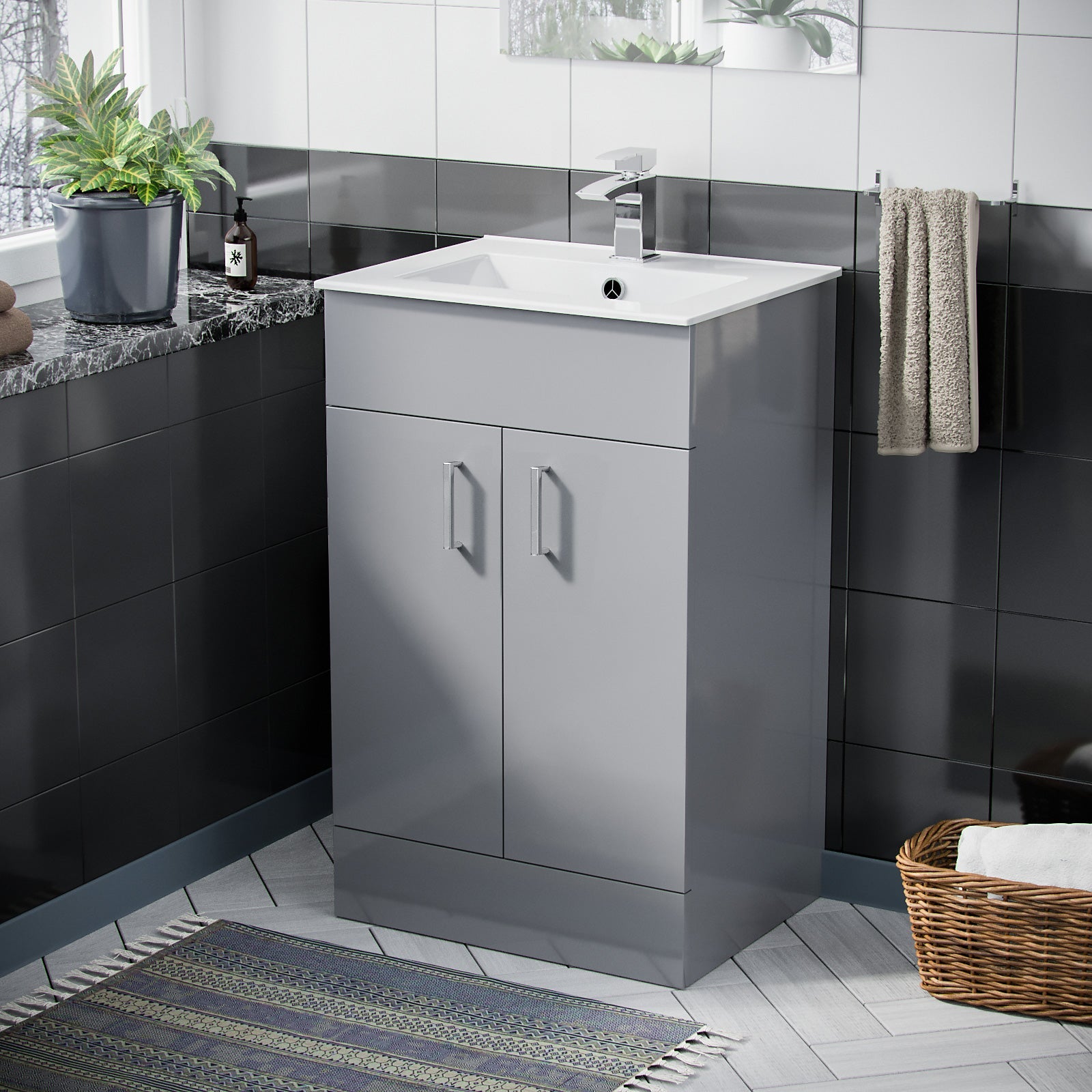 Nanuya 500mm Grey Floorstanding Slim Basin Vanity Unit