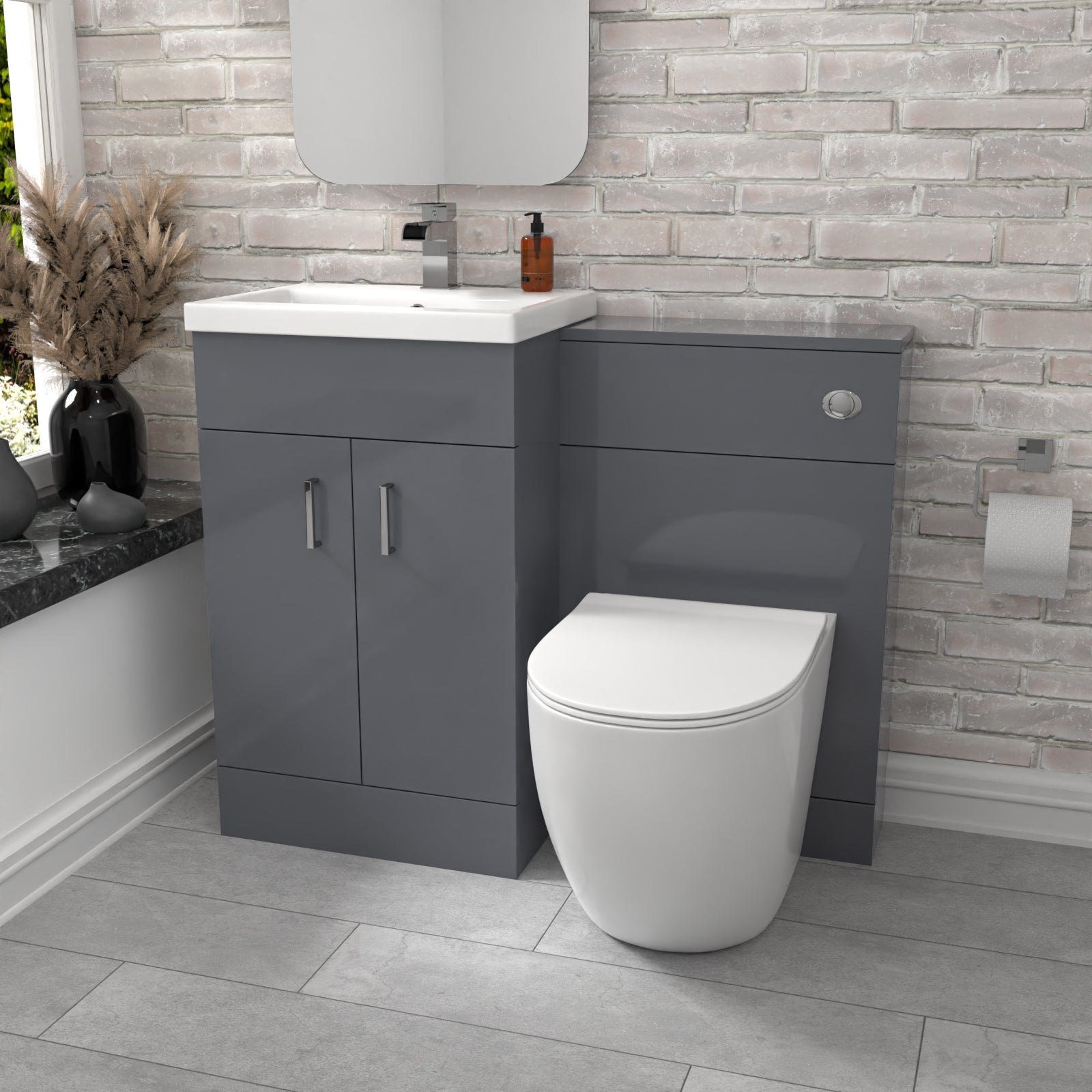 Nanuya 1000mm Freestanding Light Grey Basin Vanity & Back To Wall Toilet
