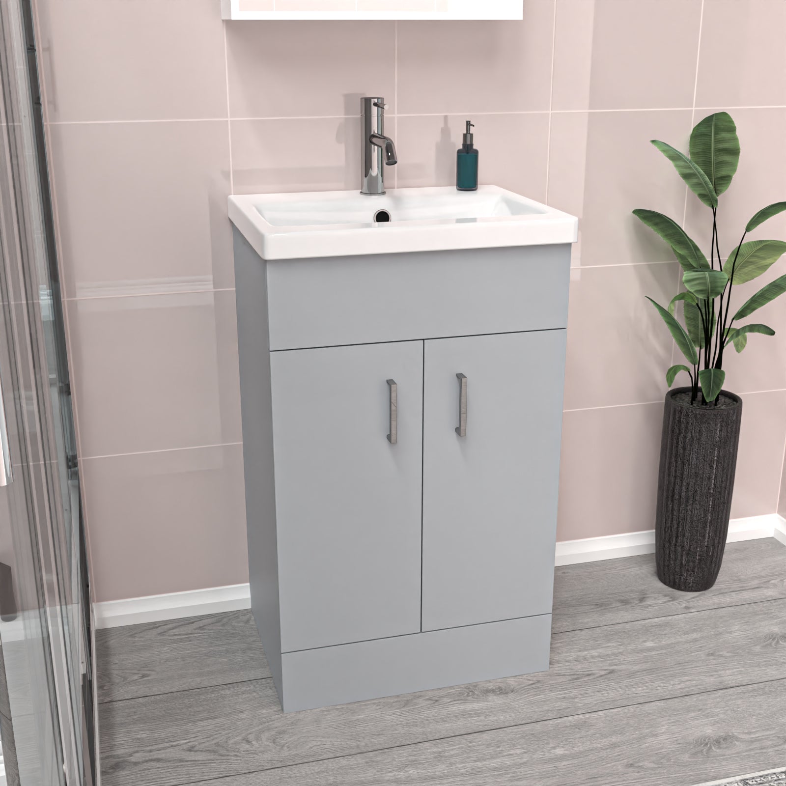 Nanuya Matte Grey 500mm Floor Standing Vanity Unit & White Basin