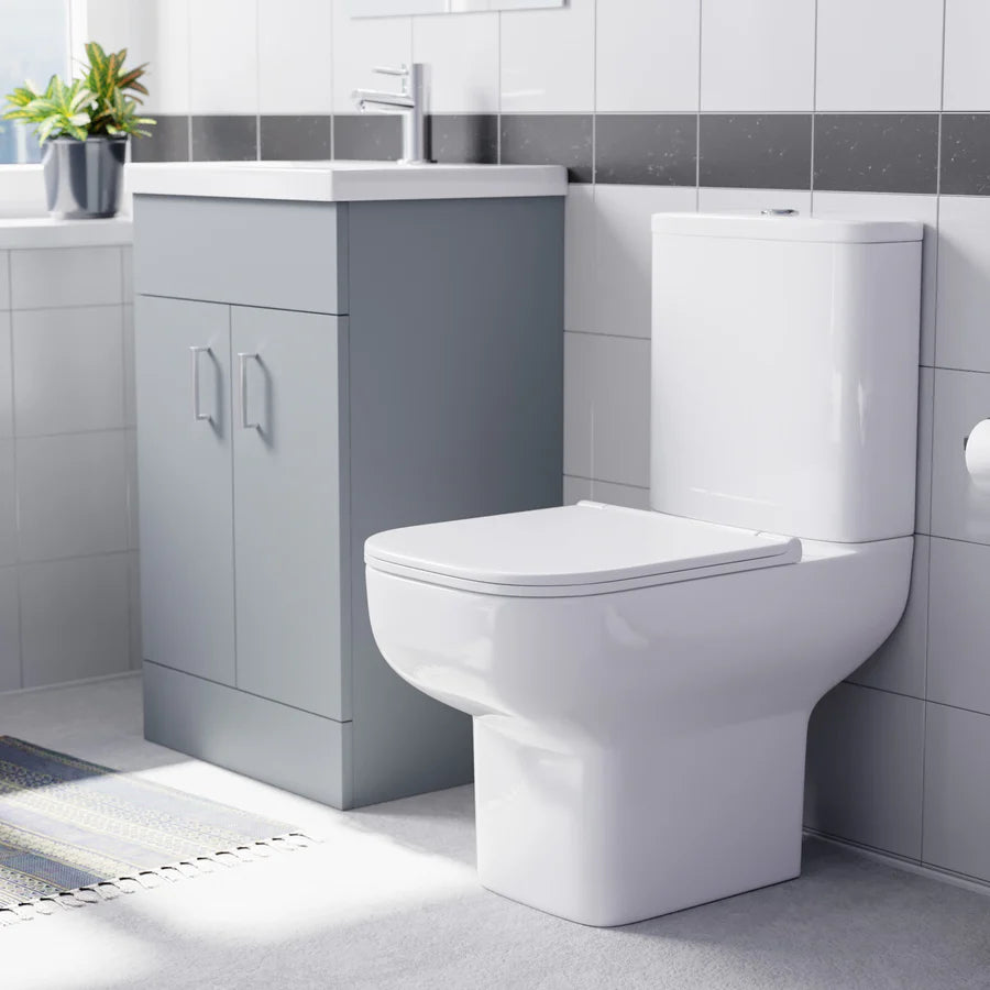 Nanuya 500mm Matte Grey Basin Vanity & Square White Close Coupled Toilet