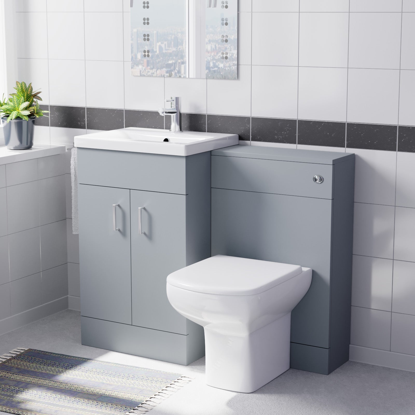 Nanuya Matte Grey 1000mm Freestanding Vanity, WC Unit & Rimless BTW Toilet