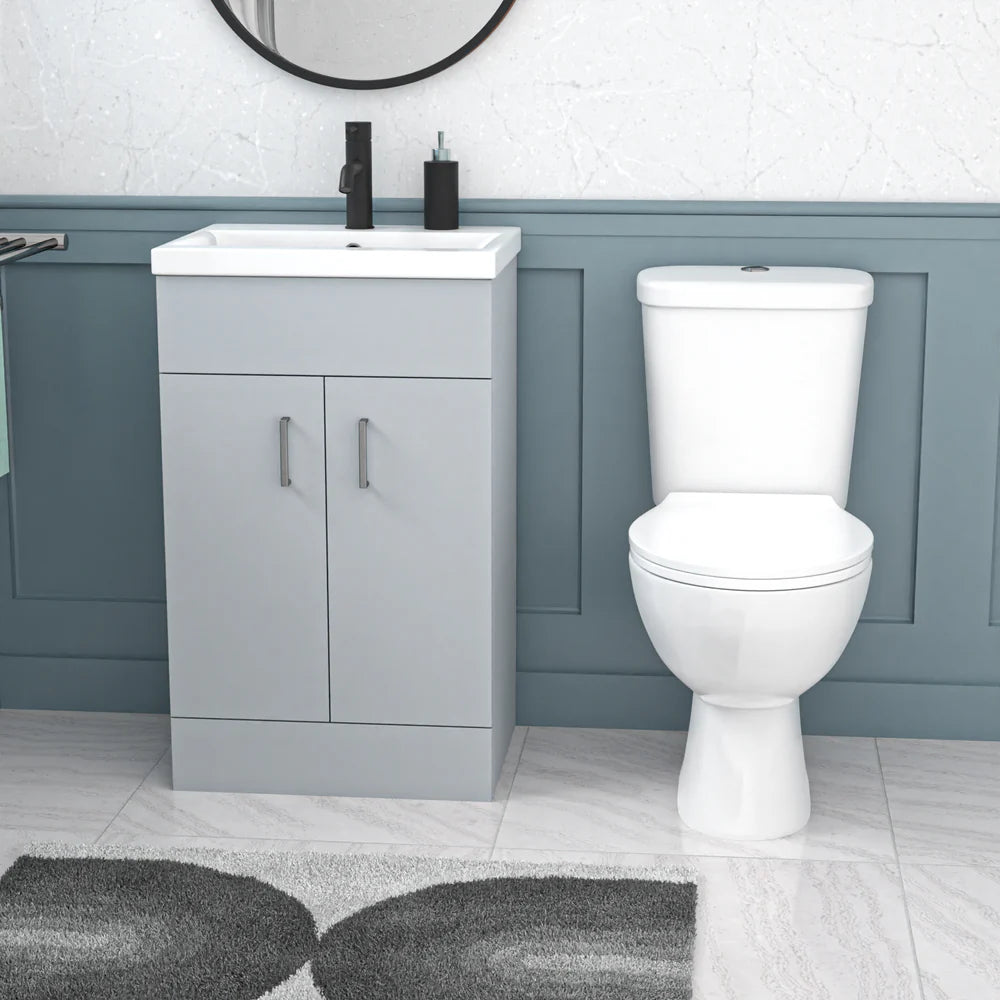 Nanuya 500mm Matte Grey Basin Vanity Unit and White Close Coupled Toilet