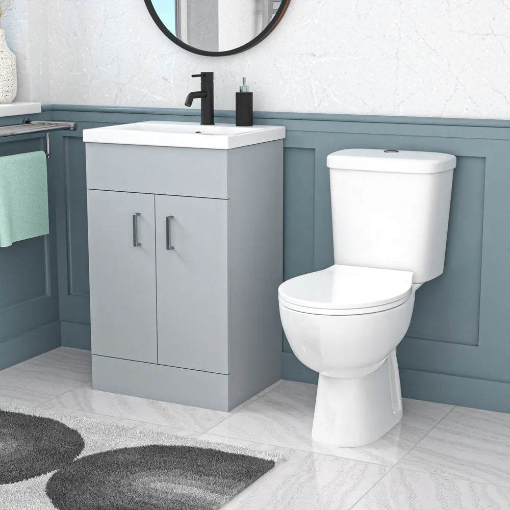 Nanuya 500mm Matte Grey Basin Vanity Unit and White Close Coupled Toilet
