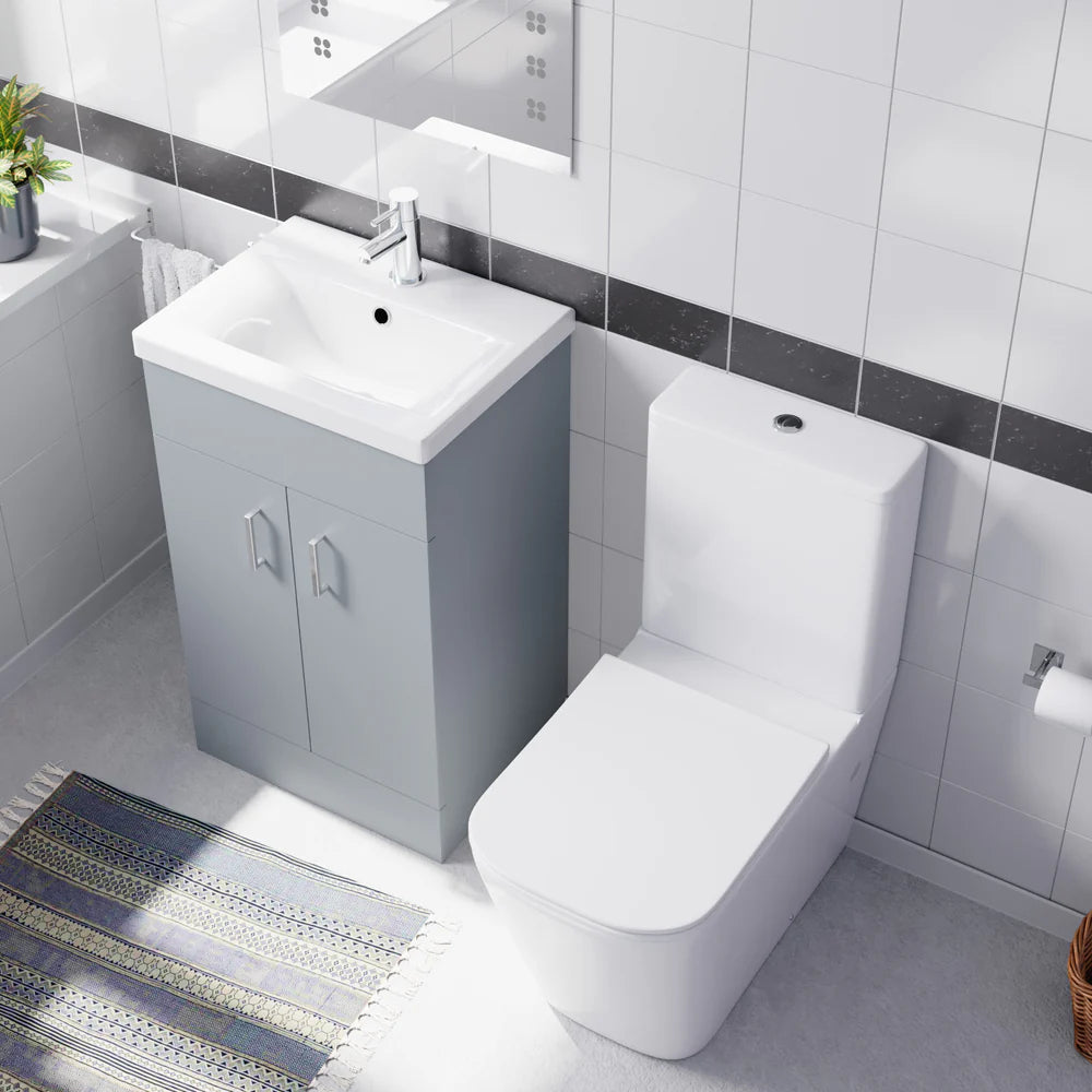 Nanuya 500mm Matte Grey Basin Vanity & Rimless White Close Coupled Toilet