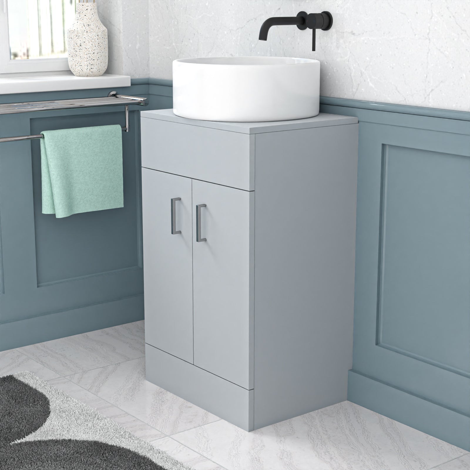 Nanuya 500mm Matte Grey Freestanding Doors Vanity & Worktop With Round Basin