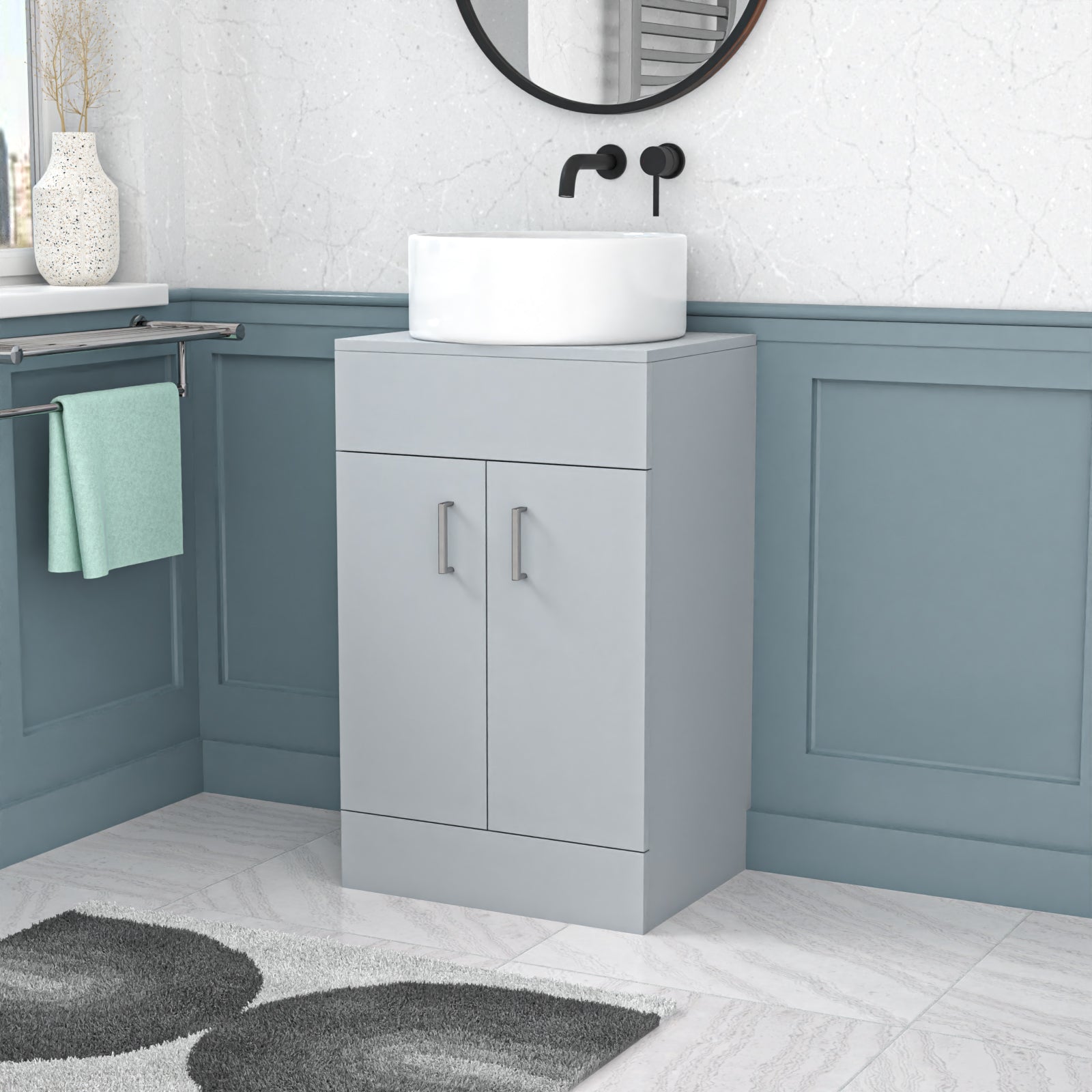 Nanuya 500mm Matte Grey Freestanding Doors Vanity & Worktop With Round Basin