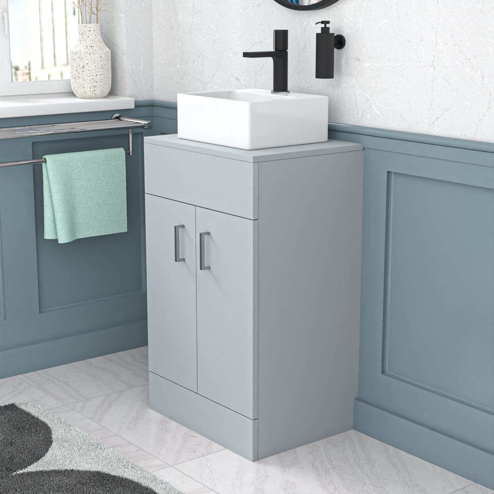 Nanuya Matte Grey 500mm Bathroom Doors Vanity Unit Rounded Rectangle Basin