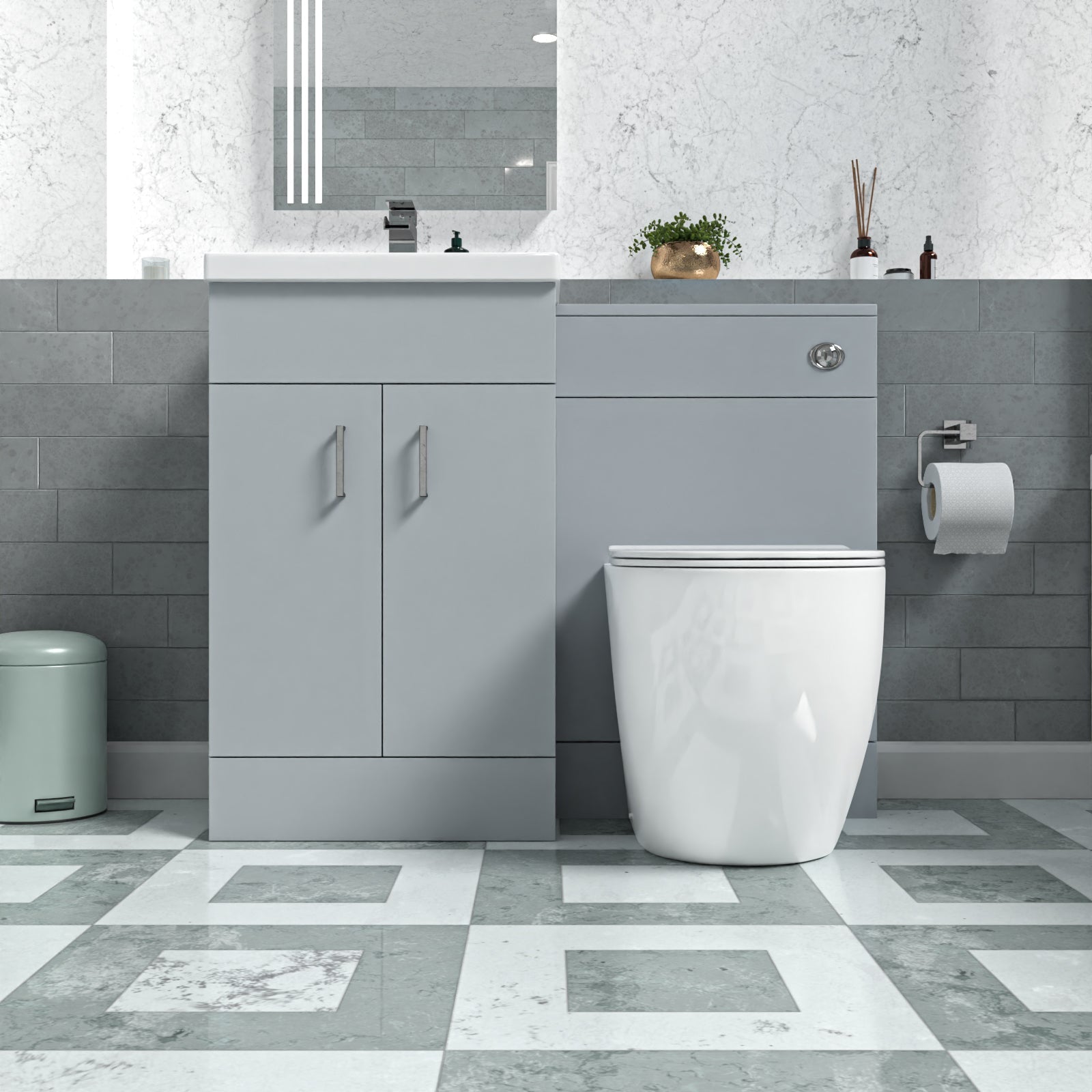 Nanuya 1000mm Matte Grey Freestanding Basin Vanity & Back To Wall Toilet