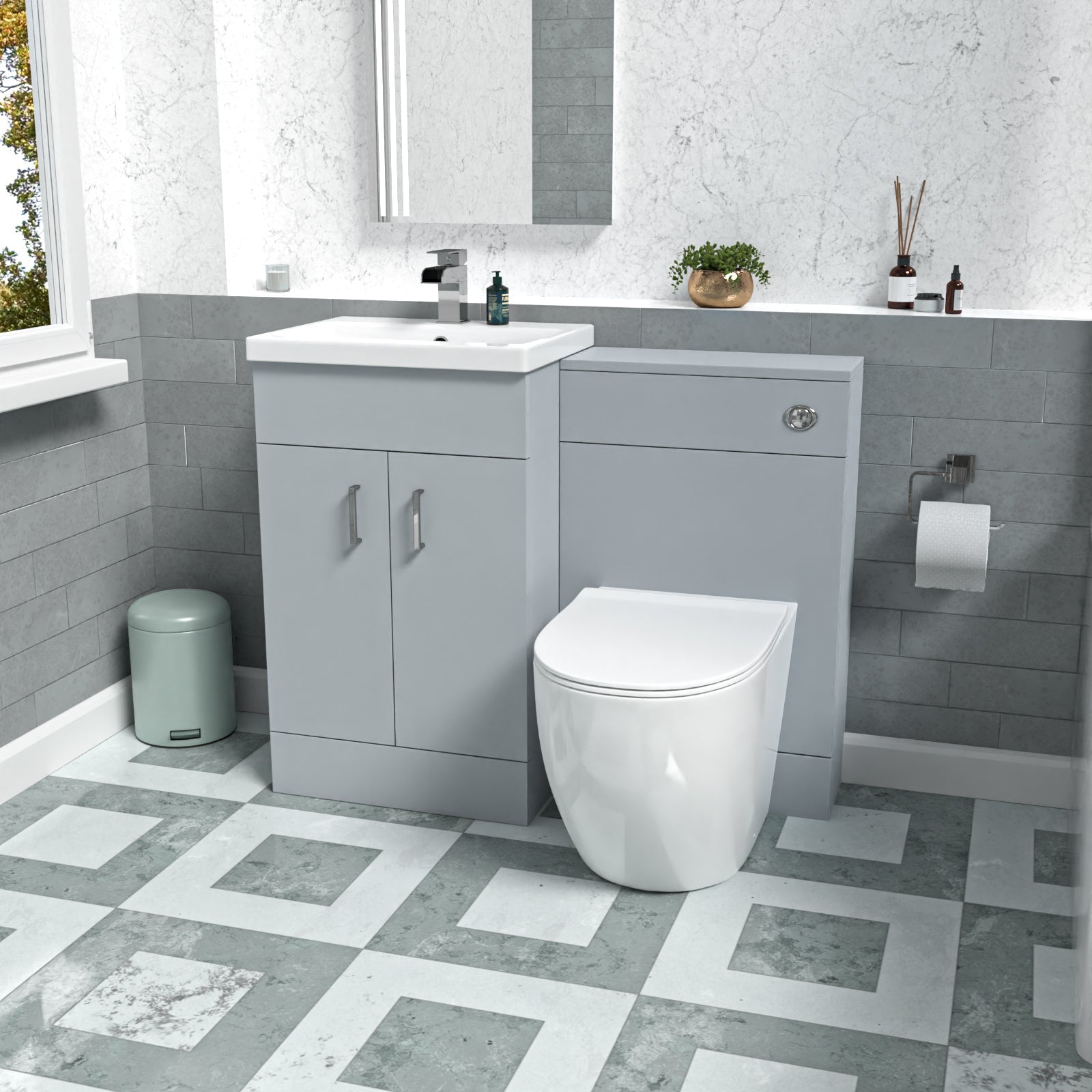 Nanuya 1000mm Matte Grey Freestanding Basin Vanity & Back To Wall Toilet