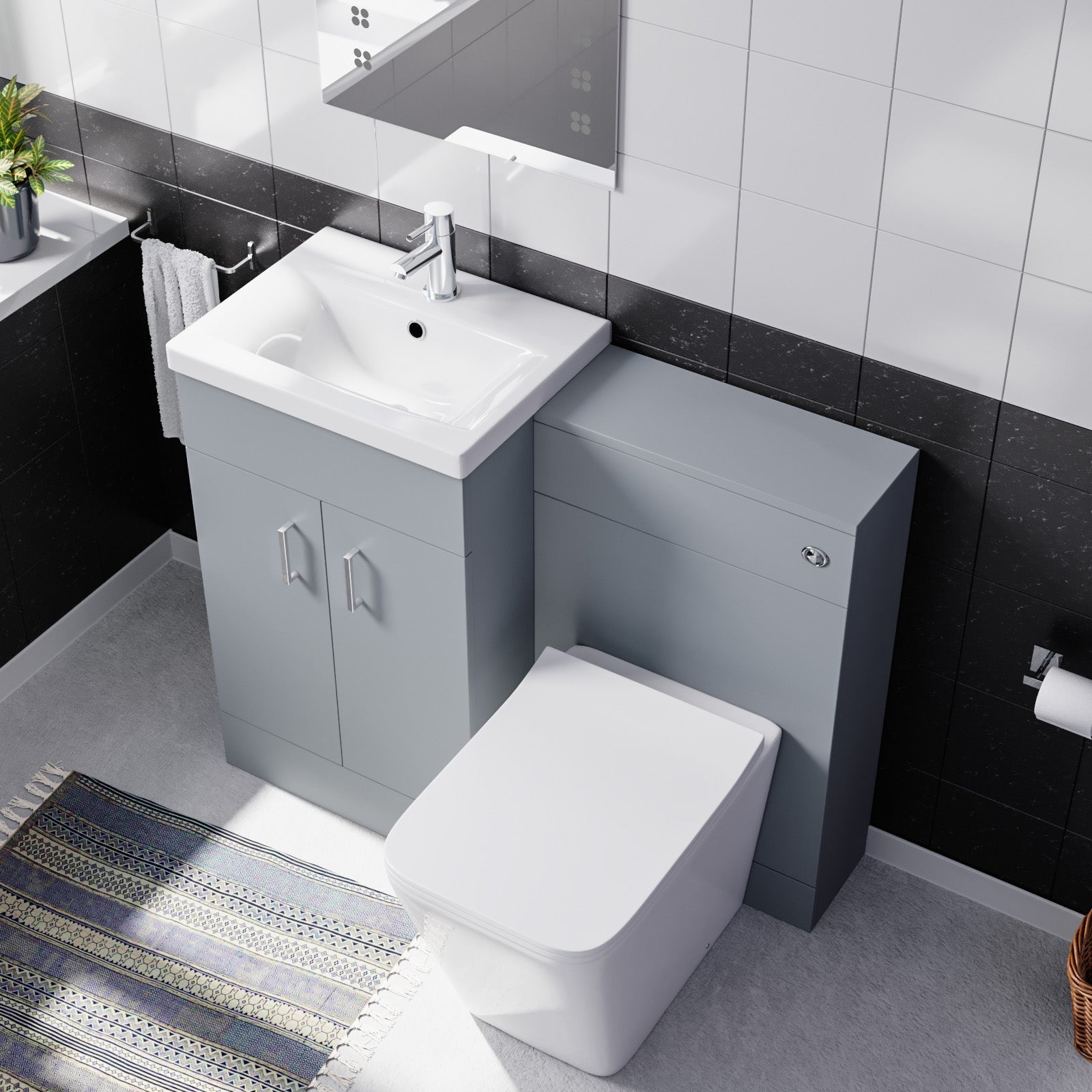 Nanuya Matte Grey 1000mm Freestanding Vanity WC Unit & Rimless Square BTW Toilet