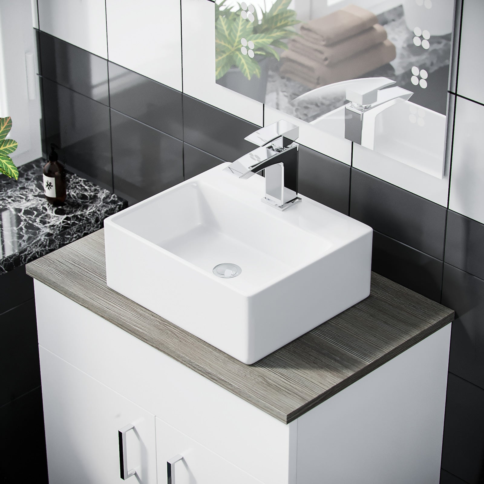 Nanuya 600mm White Vanity Cabinet and Small 420mm Counter Top Basin Sink