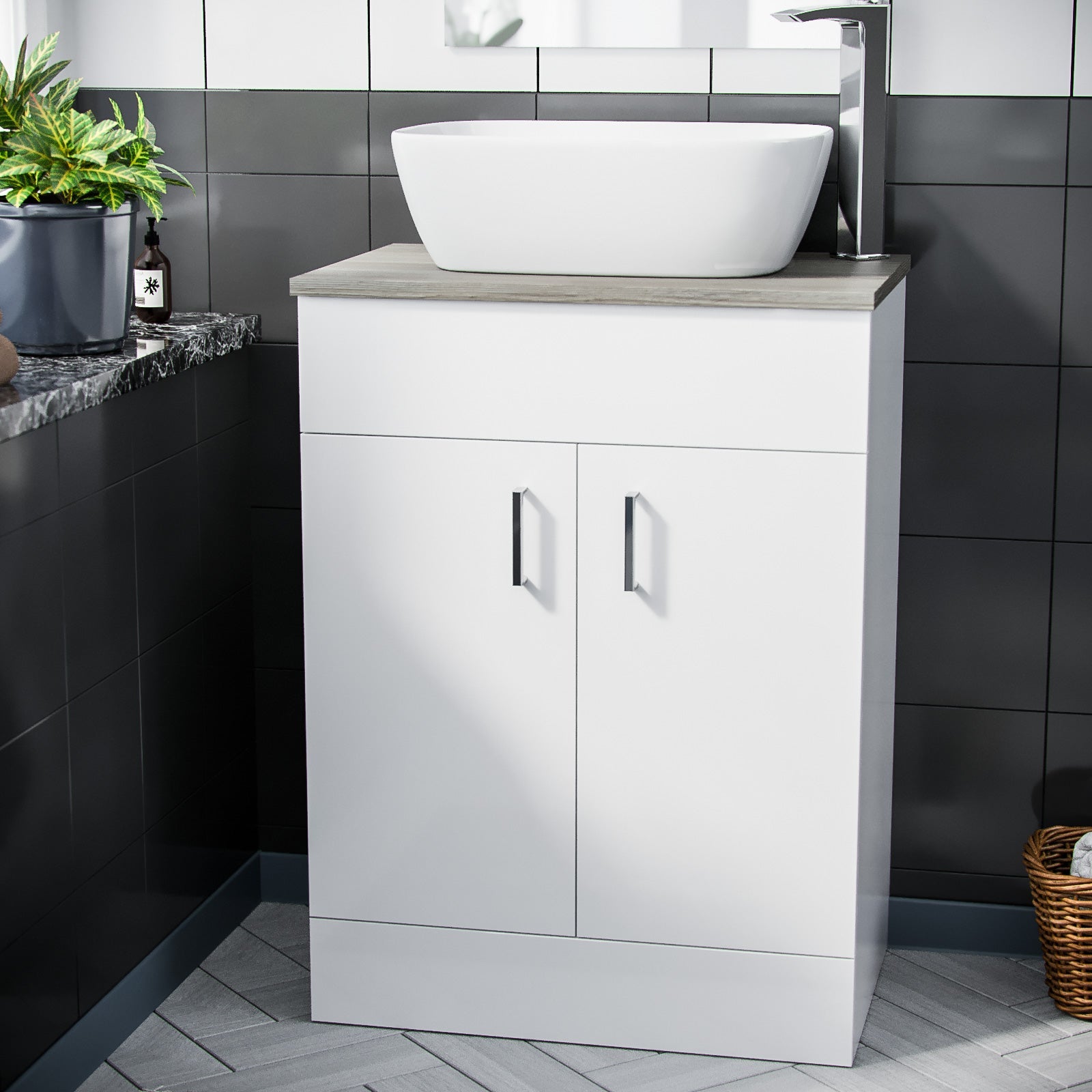 Nanuya 600mm White Vanity Cabinet and Counter Top Basin Sink