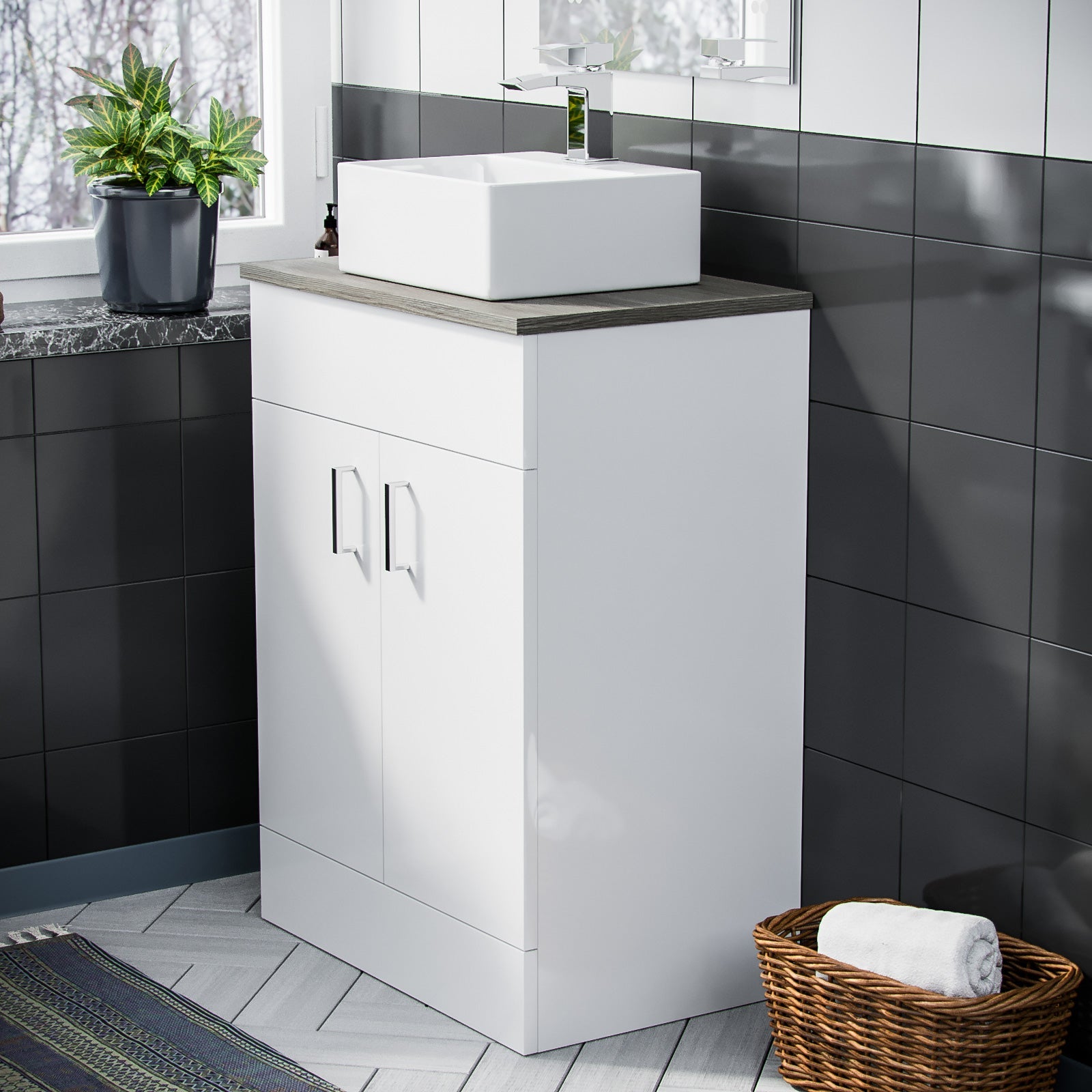 Nanuya 600mm White Vanity Cabinet and Small 420mm Counter Top Basin Sink