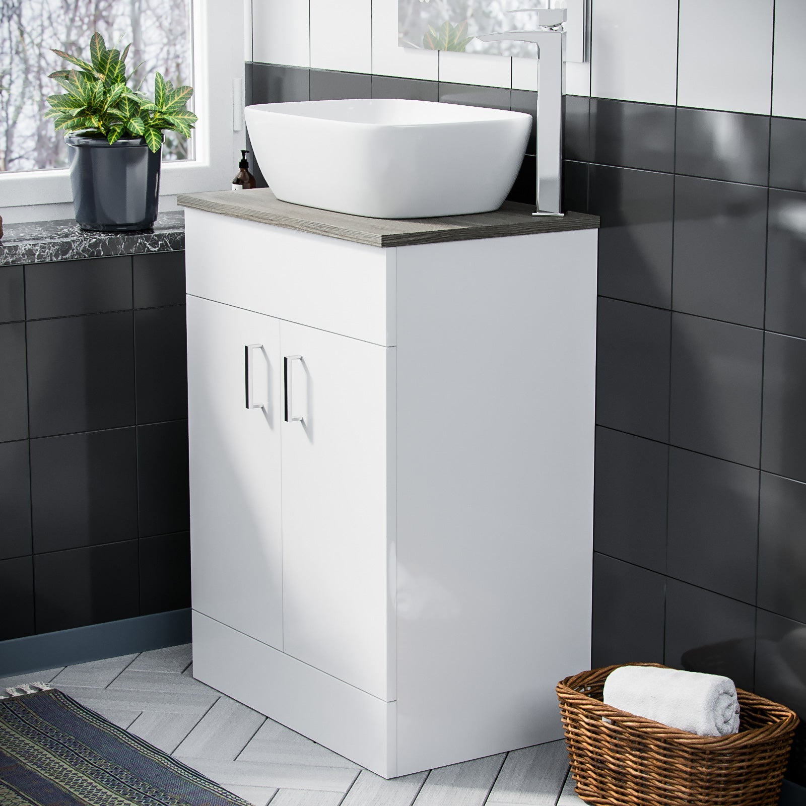 Nanuya 600mm White Vanity Cabinet and Counter Top Basin Sink