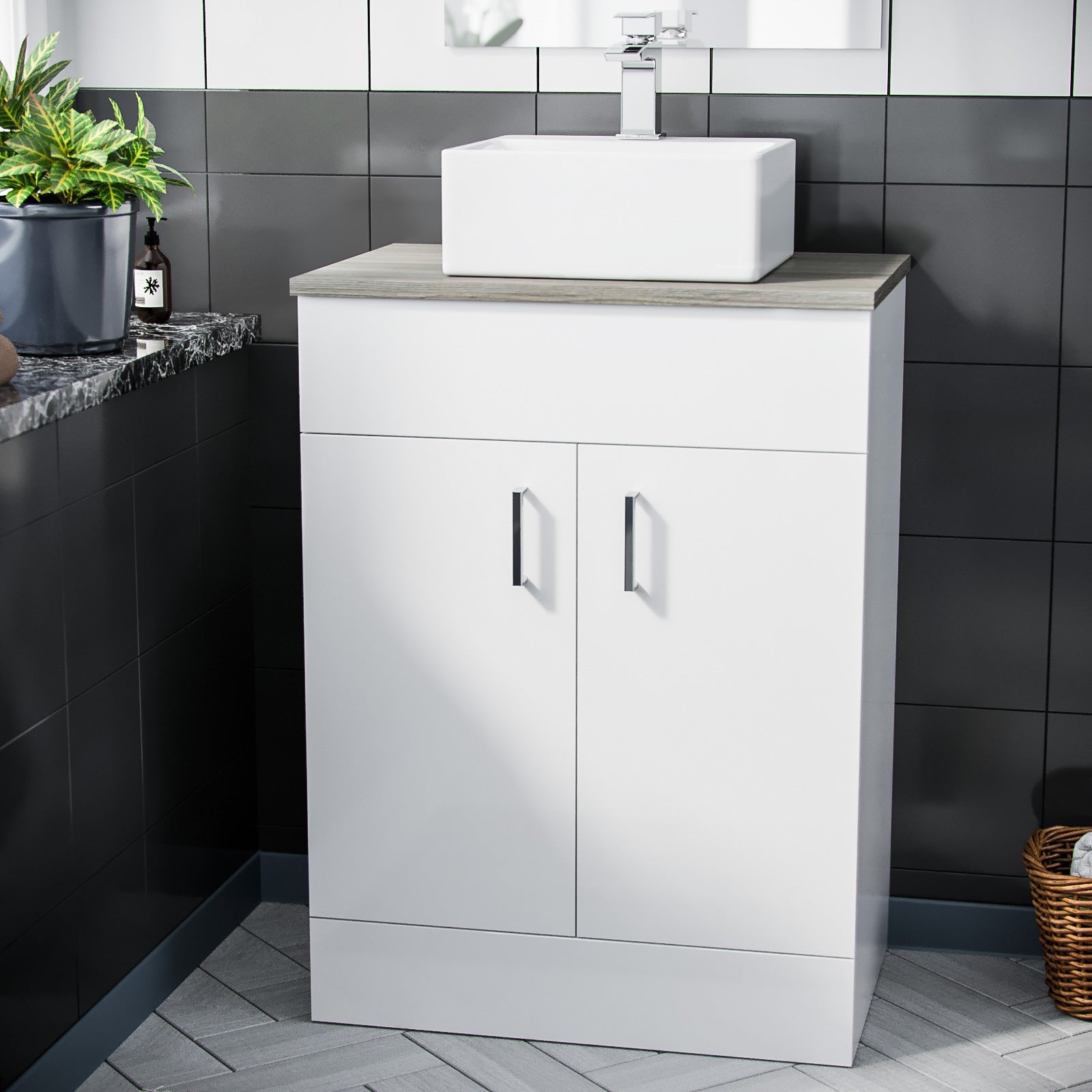 Nanuya 600mm White Vanity Cabinet and Small 420mm Counter Top Basin Sink