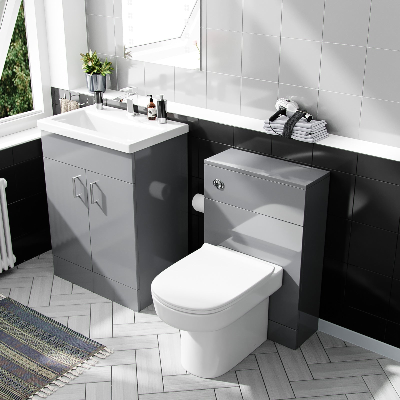 Nanuya 600mm Light Grey Freestanding Basin Vanity WC & BTW Toilet Flat Pack