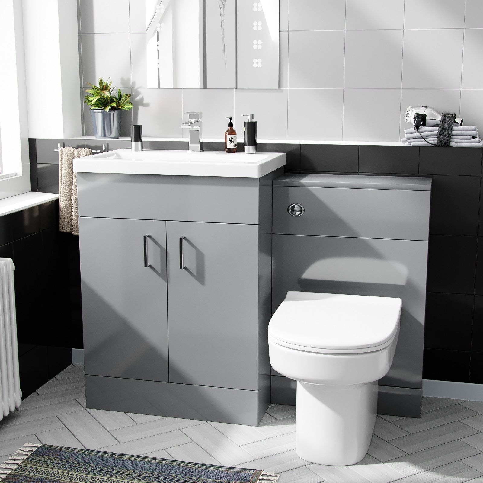 Nanuya 600mm Light Grey Freestanding Basin Vanity WC & BTW Toilet Flat Pack