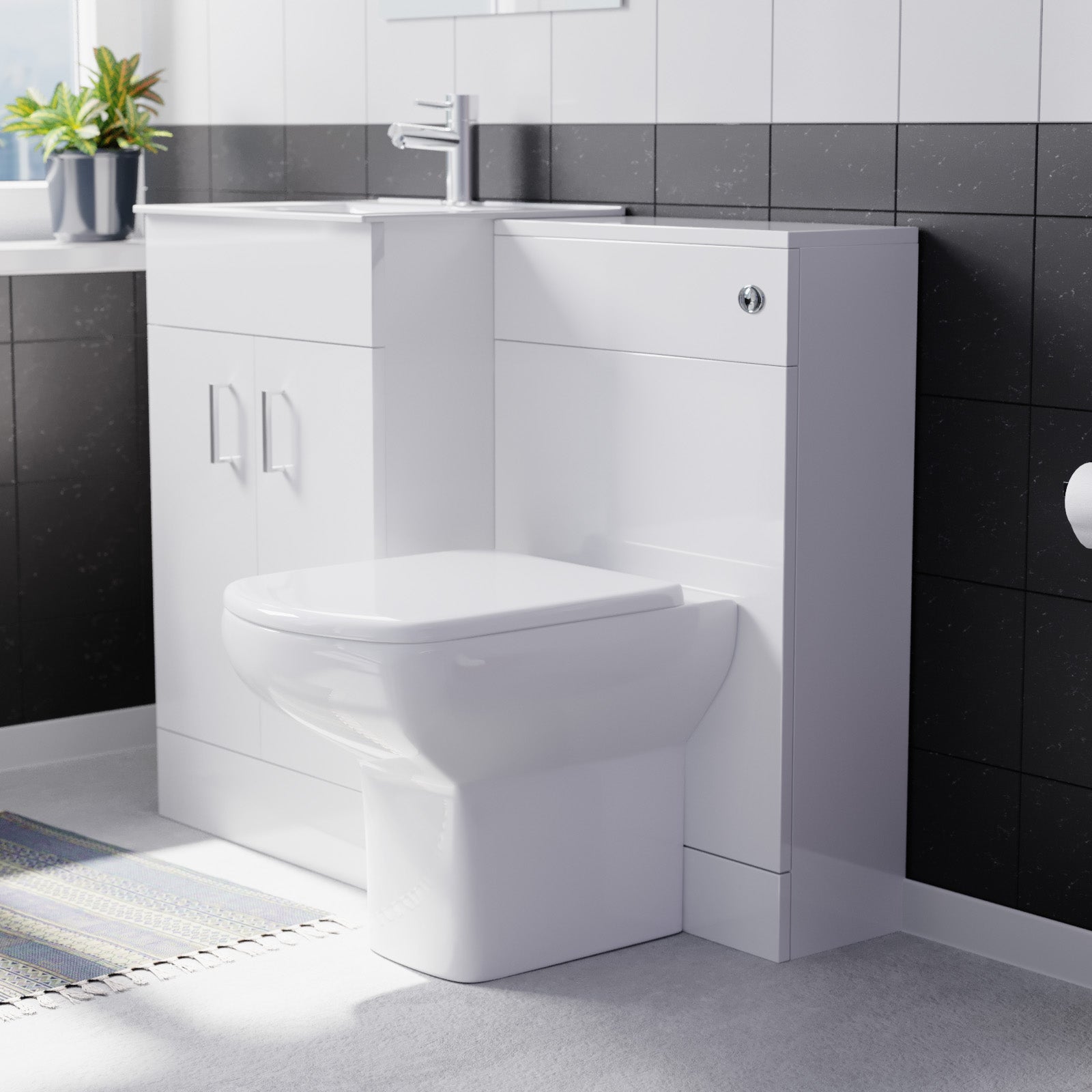 Nanuya White 1000mm Slim Basin Vanity, WC Unit & Rimless BTW Toilet