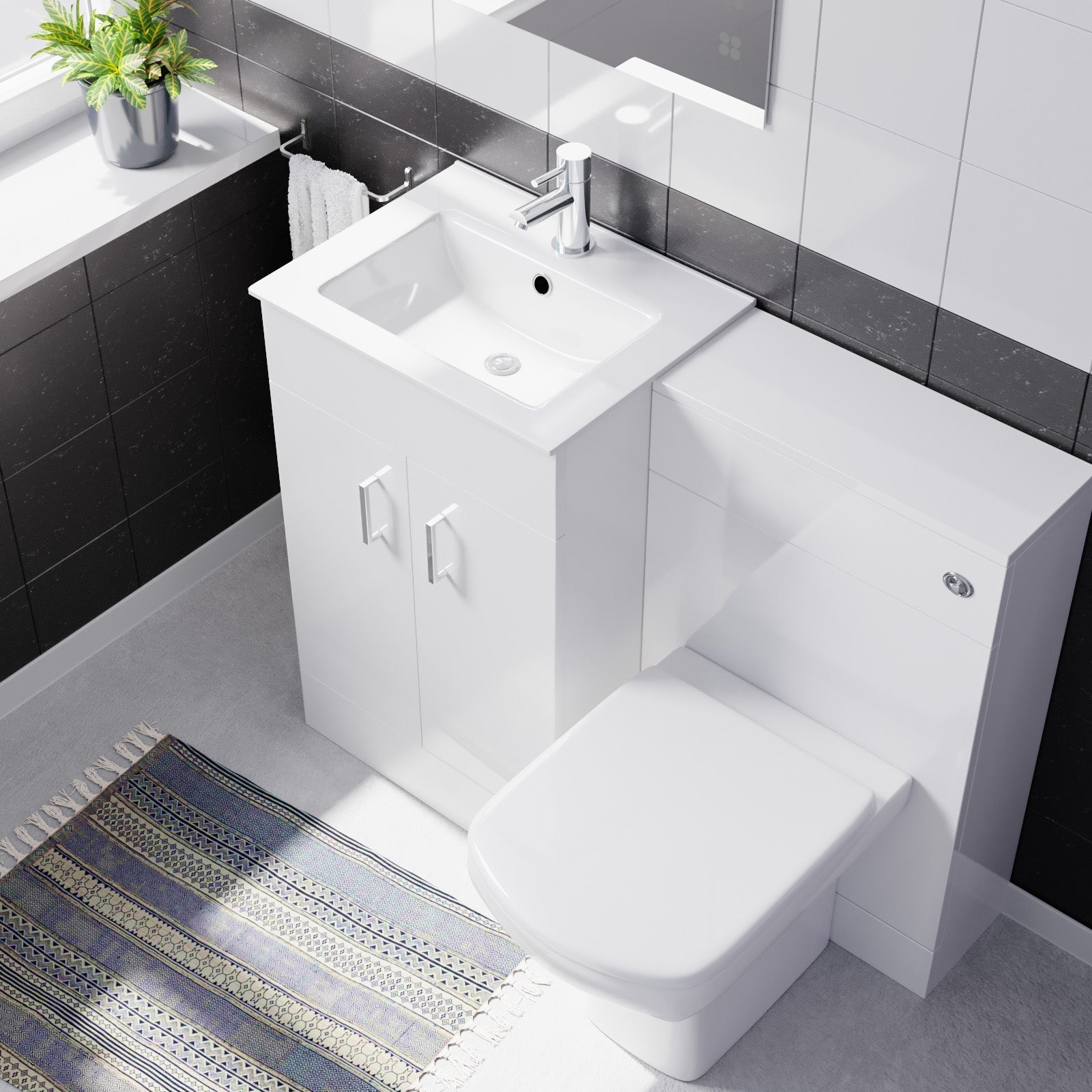 Nanuya White 1000mm Slim Basin Vanity, WC Unit & Rimless BTW Toilet