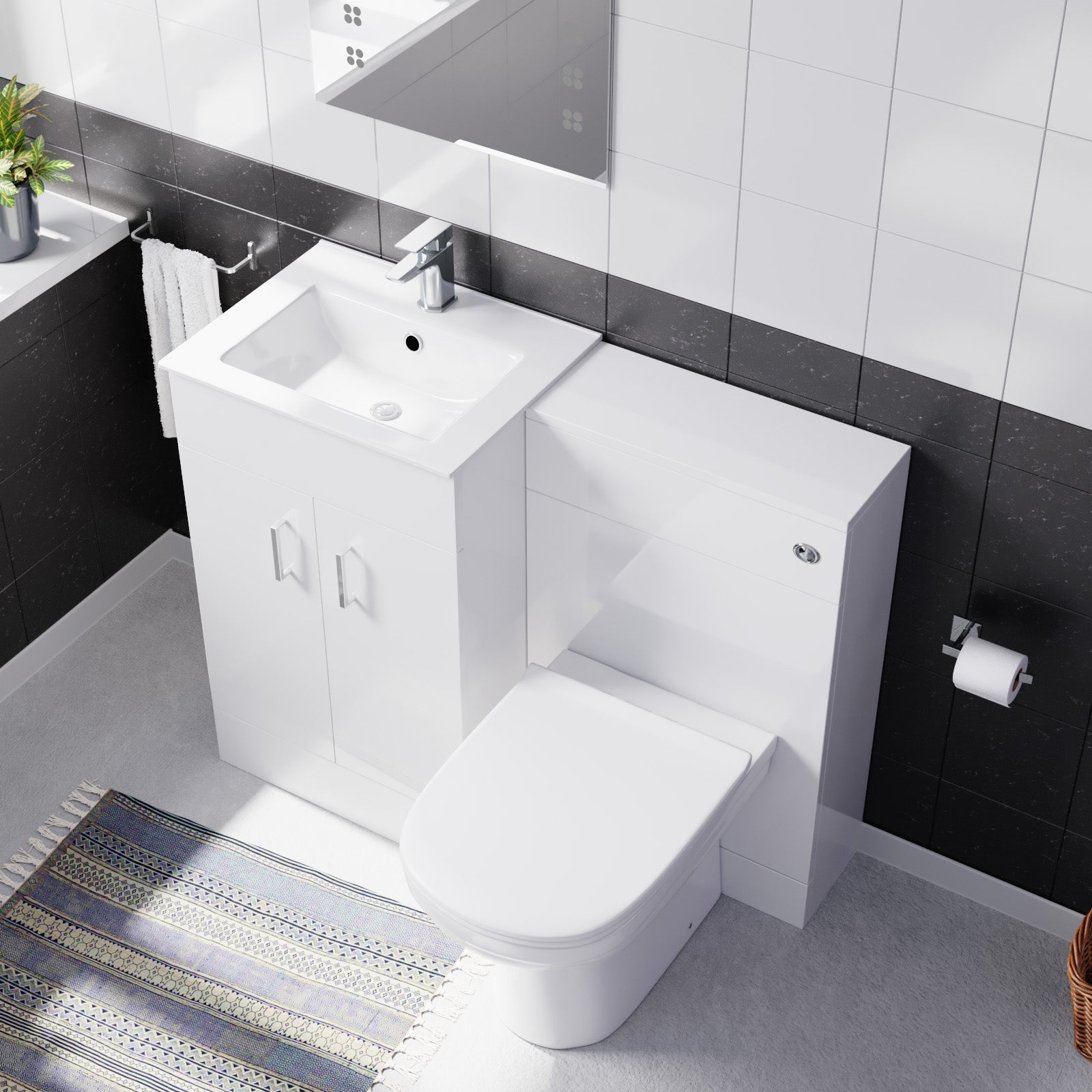 Nanuya 500mm Vanity Basin, WC Unit & Elso Back to Wall White