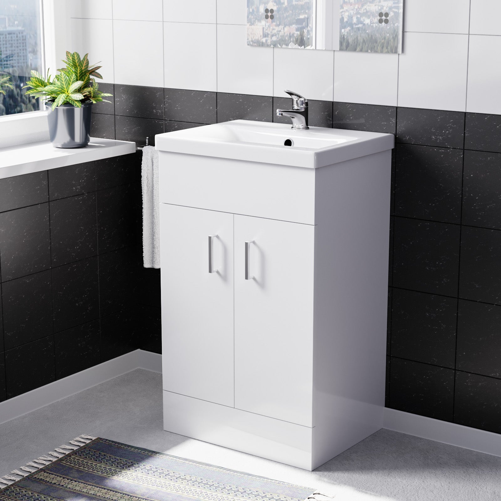 Nanuya 500mm Freestanding White Vanity Cabinet Ceramic Basin Sink and Tap