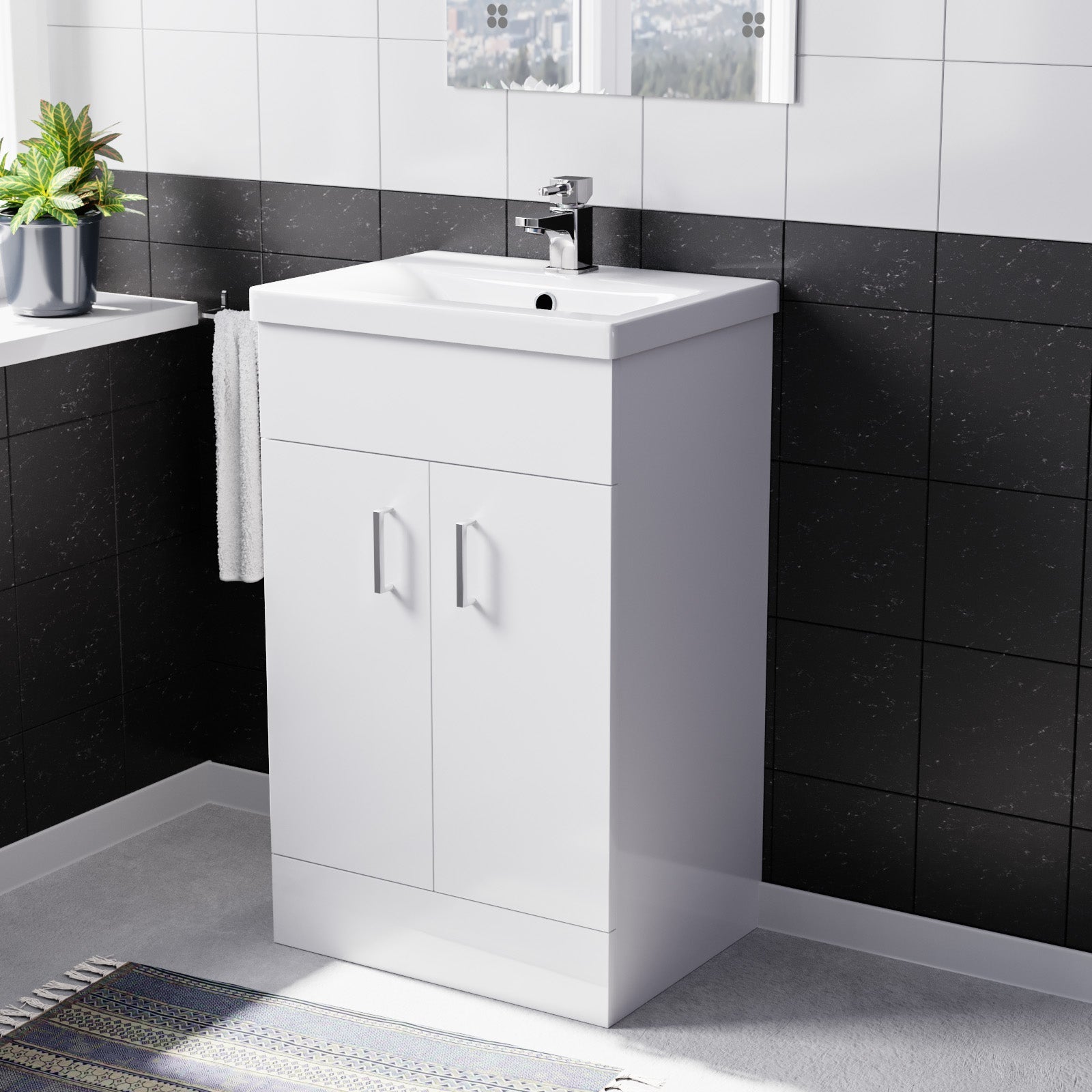 Nanuya 500mm Freestanding Vanity Unit Ceramic Basin Sink and Square Tap