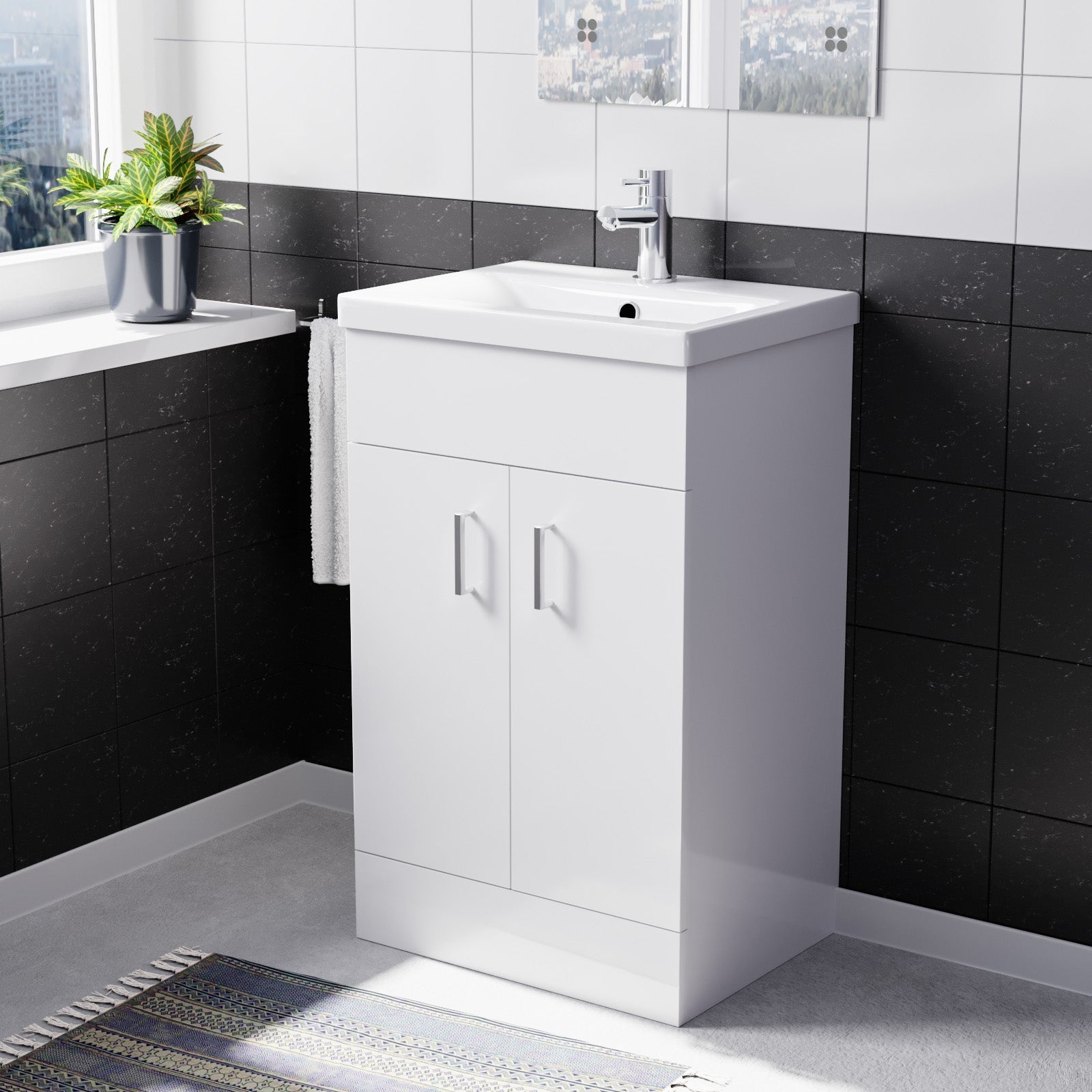 Nanuya 500mm Freestanding Basin Vanity Ceramic Basin Sink and Tap