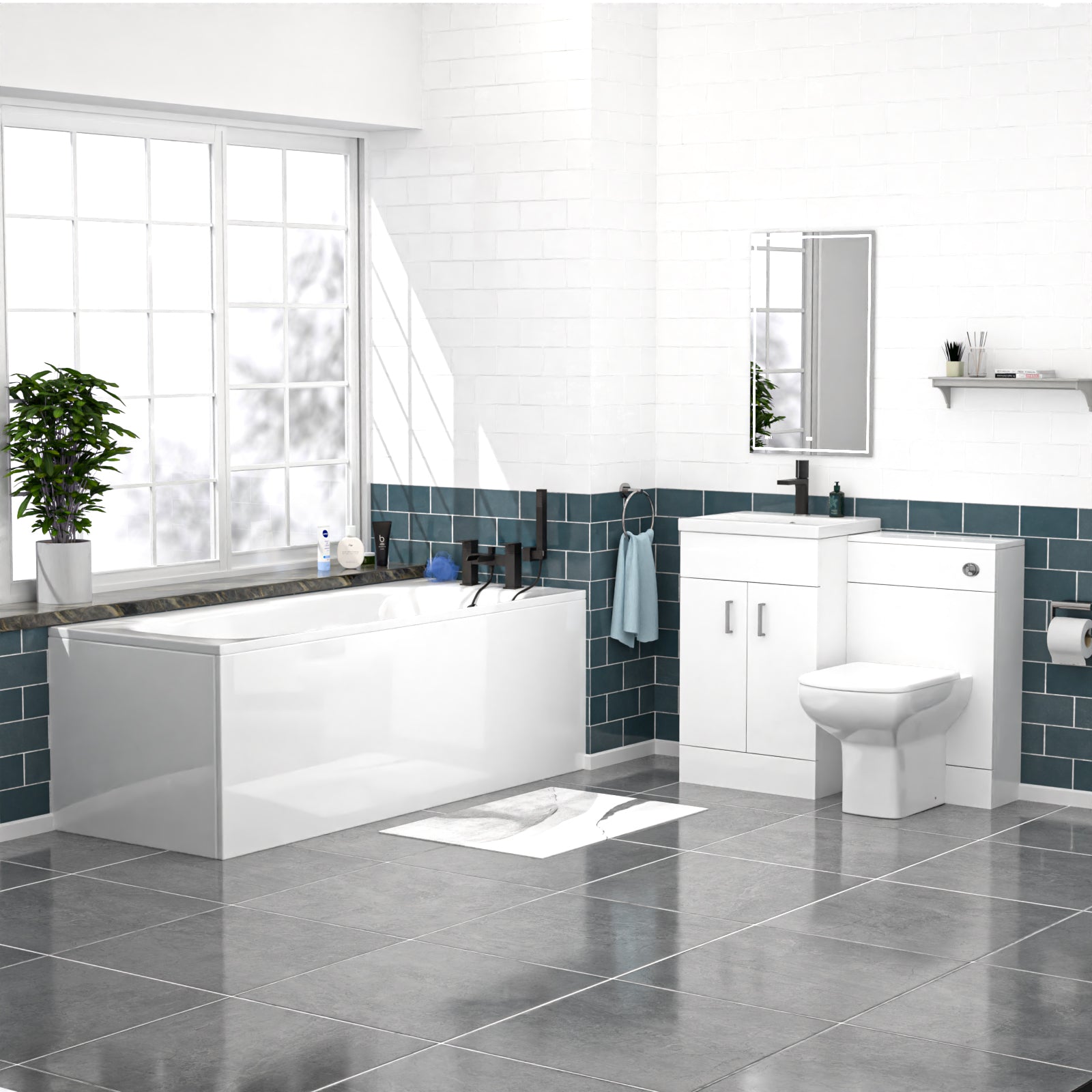 Nanuya White 1000mm Freestanding Vanity, WC Unit, Rimless BTW Toilet & Bath