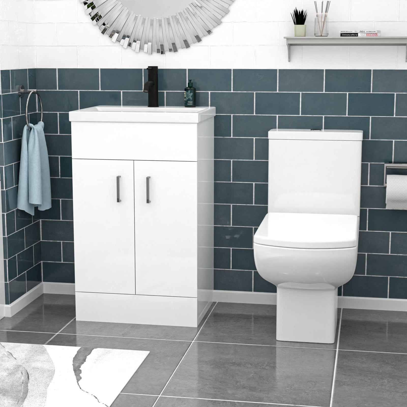 Nanuya 500mm White Basin Vanity & Square Rimless Close Coupled Toilet