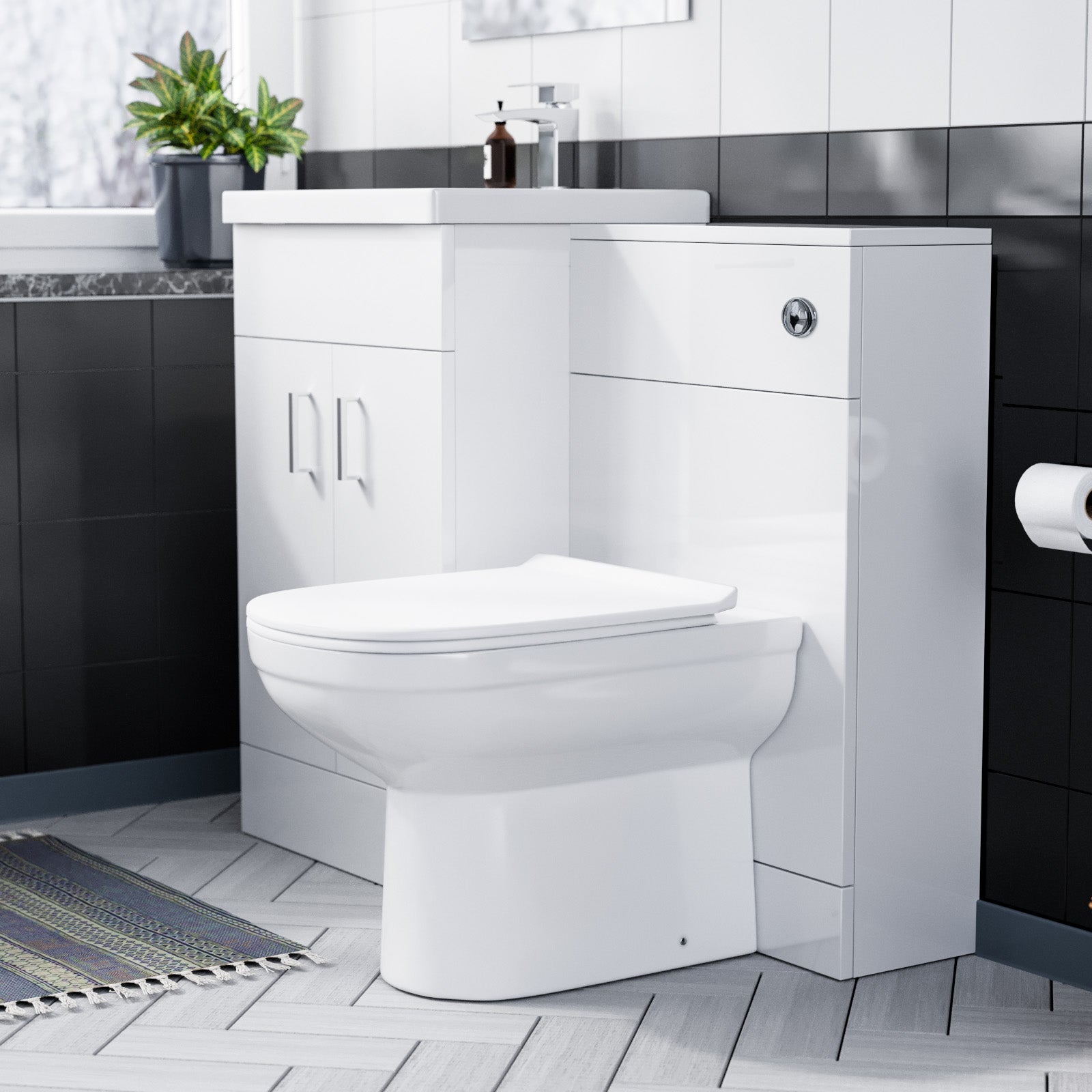 Nanuya White 500mm Vanity Basin WC Unit & Back to Wall Toilet Pan