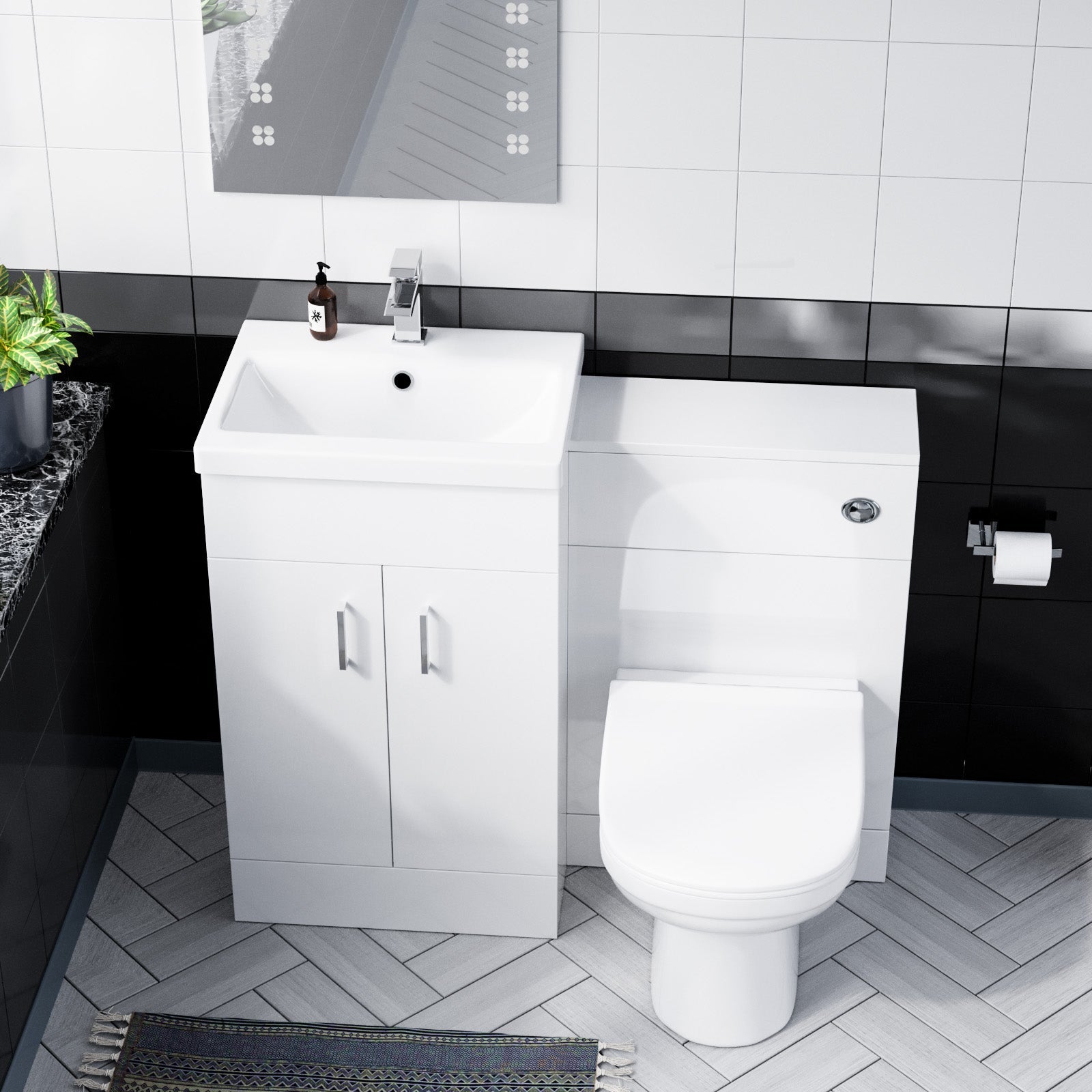 Nanuya White 500mm Vanity Basin WC Unit & Back to Wall Toilet Pan