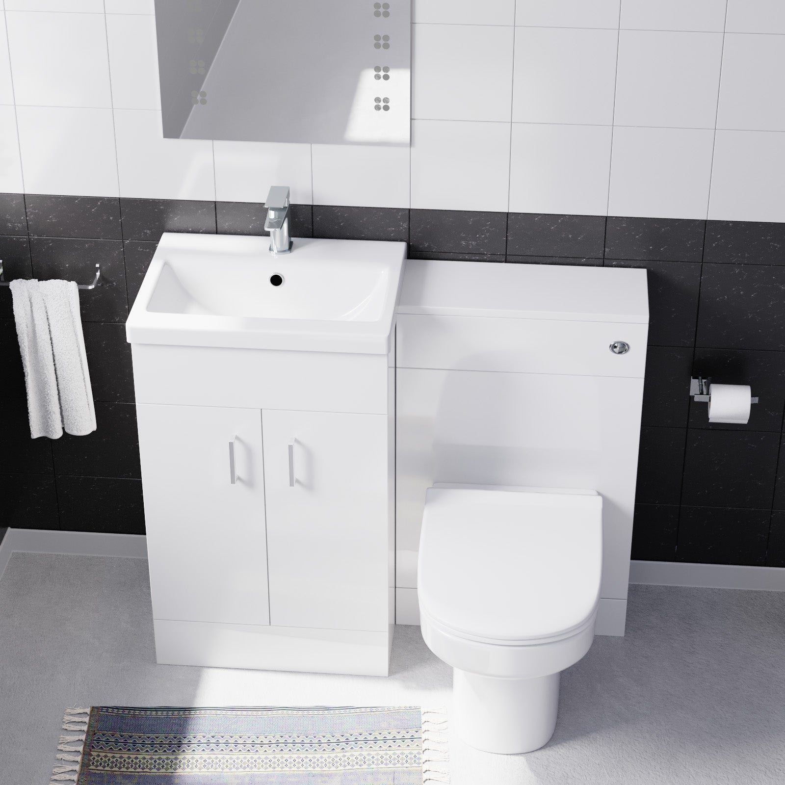 Nanuya 500mm Vanity Basin Unit & WC Unit & Chem Back to Wall White `