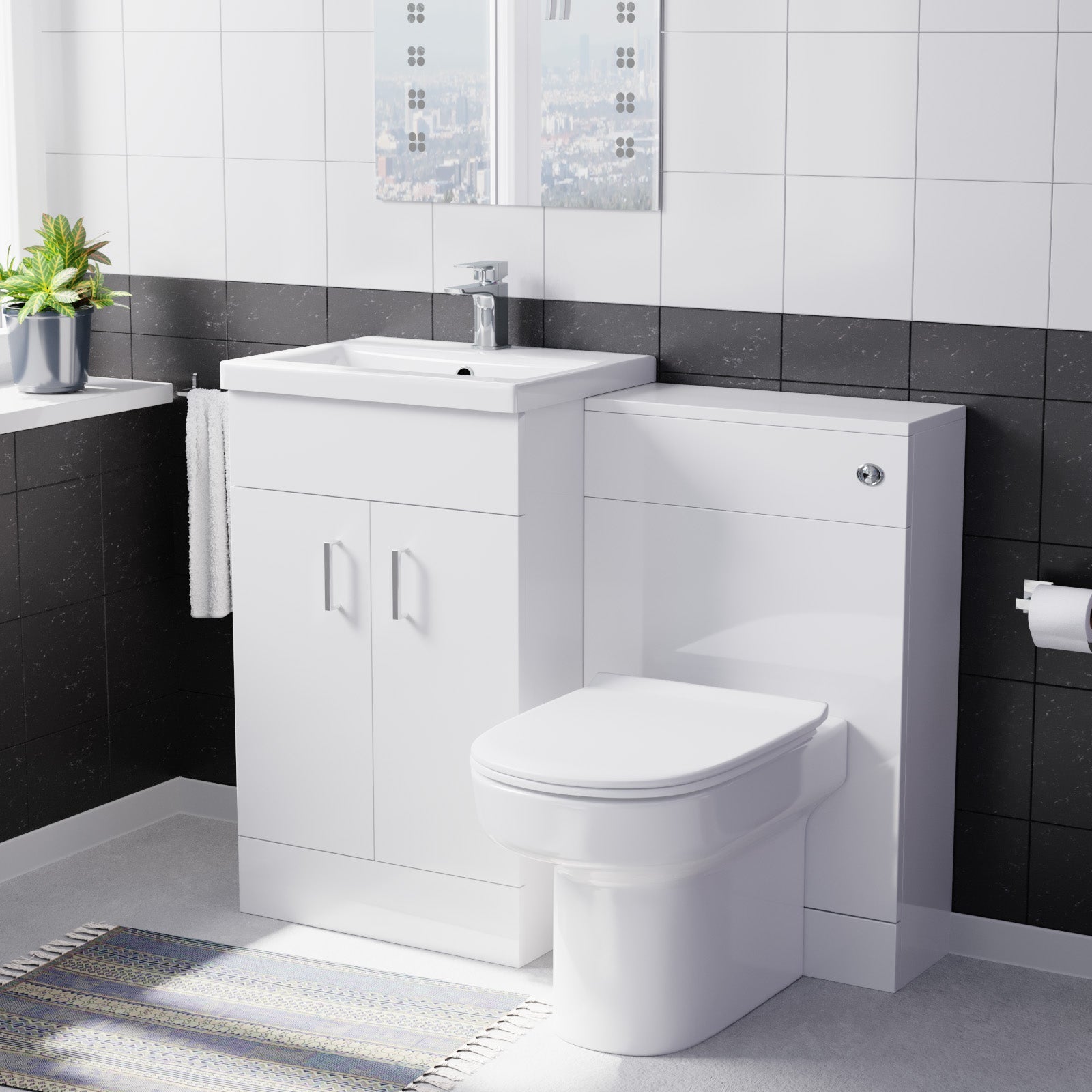 Nanuya 500mm Vanity Basin Unit & WC Unit & Chem Back to Wall White `