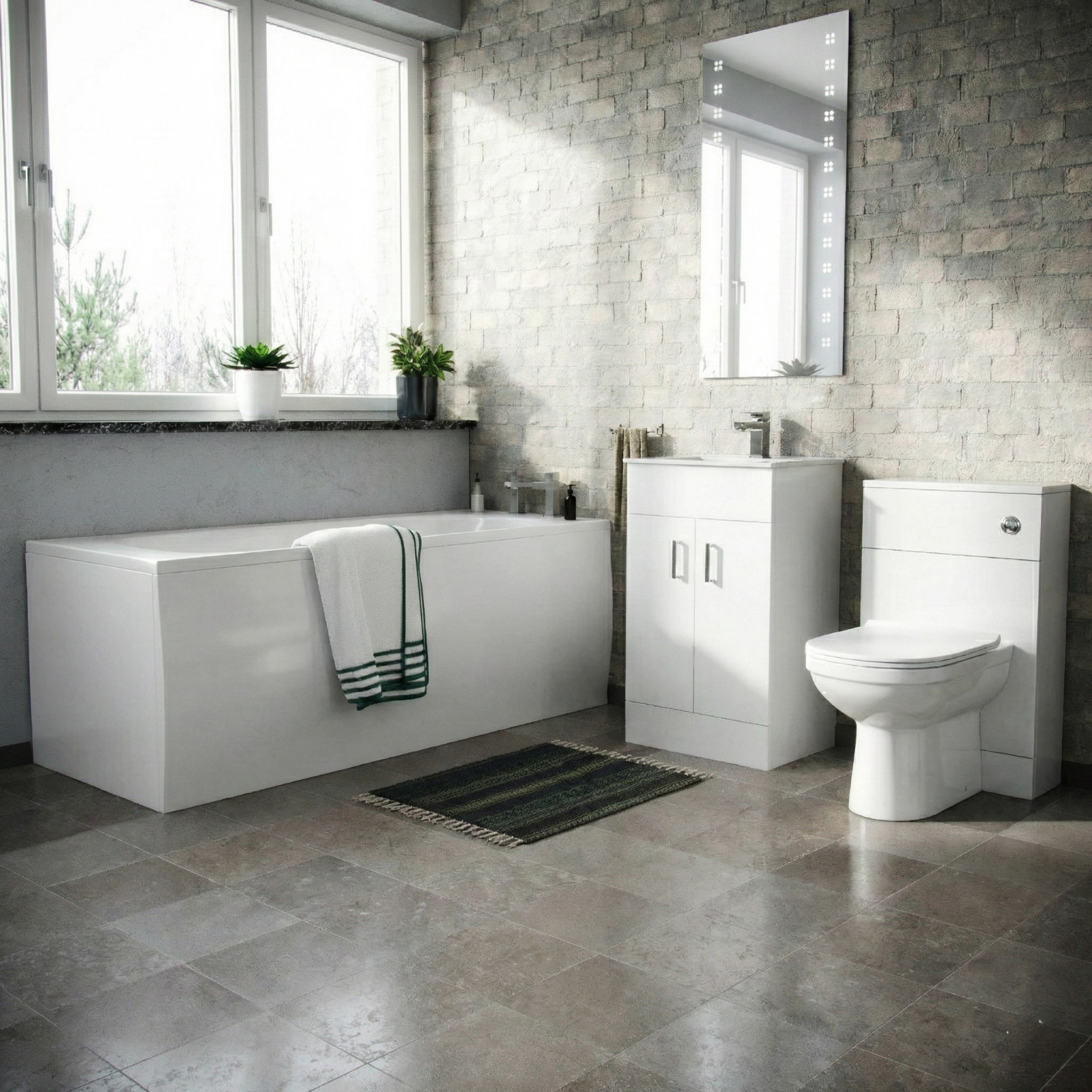 Nanuya Basin Vanity & WC Toilet Pan Soft Close Seat and Bath Suite