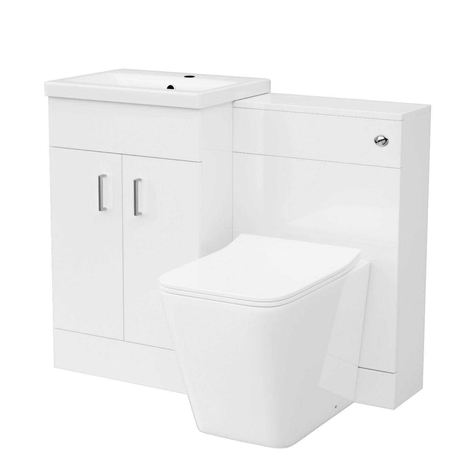 Nanuya White 500mm Vanity Basin Cabinet WC Unit & Square BTW Toilet