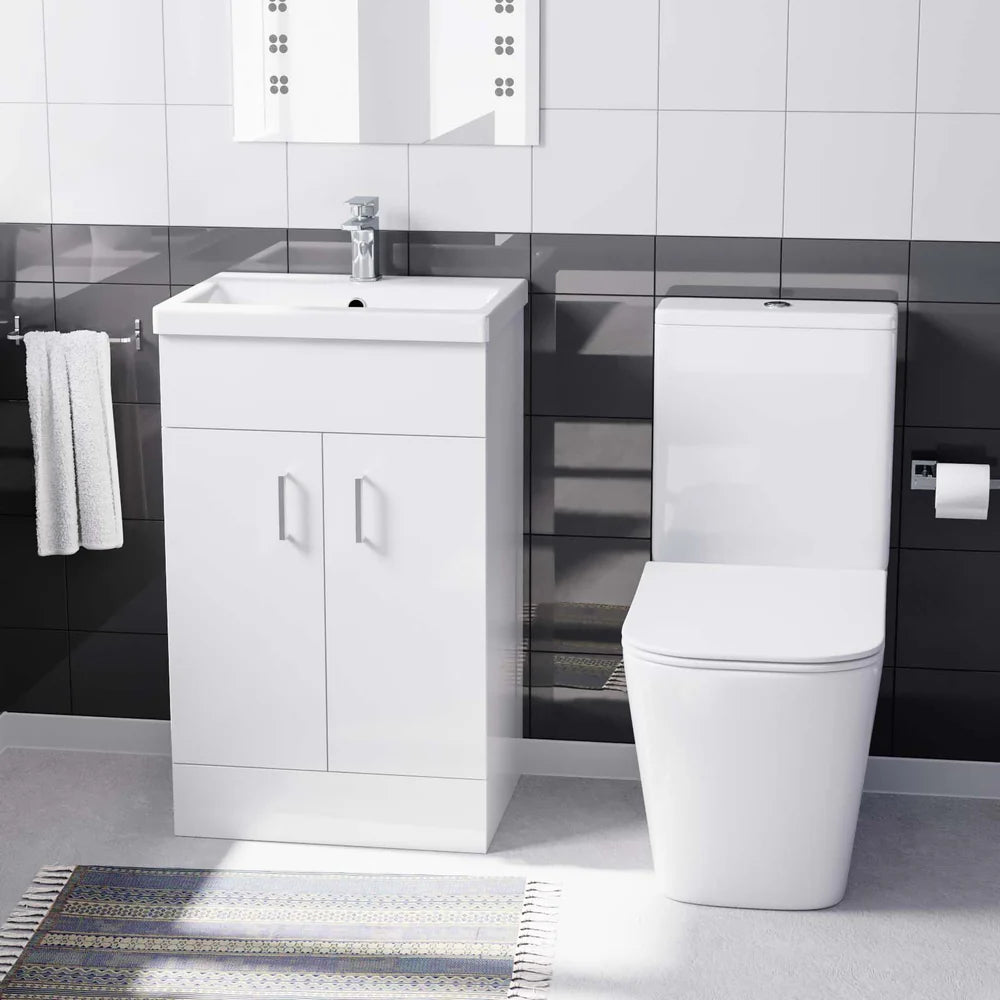 Nanuya 500mm Basin Vanity & Rimless Close Coupled Modern Toilet White