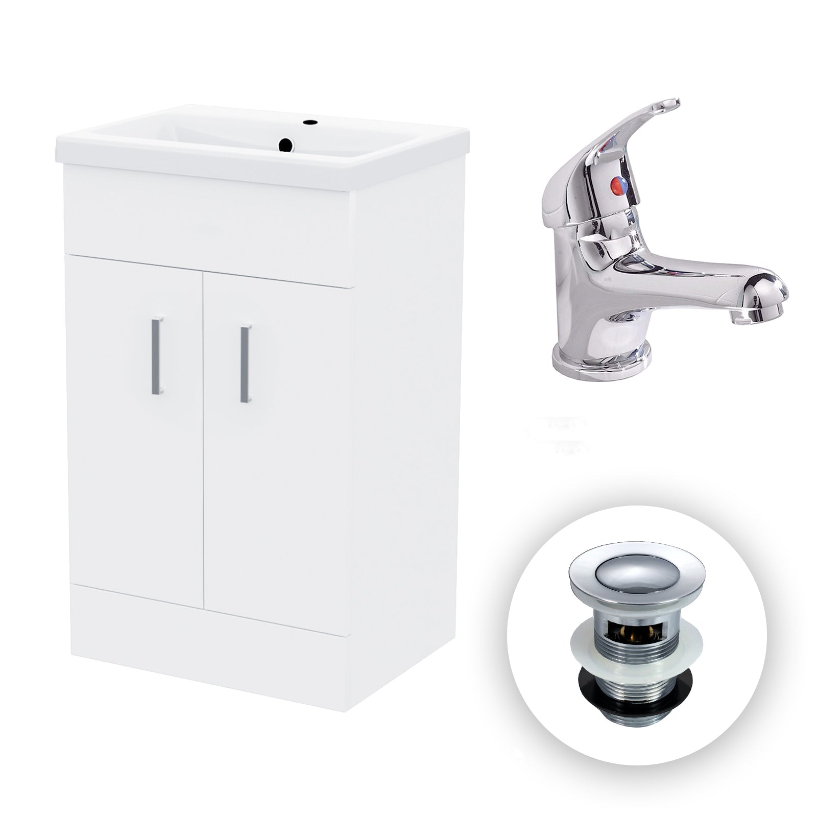 Nanuya 500mm Freestanding White Vanity Cabinet Ceramic Basin Sink and Tap