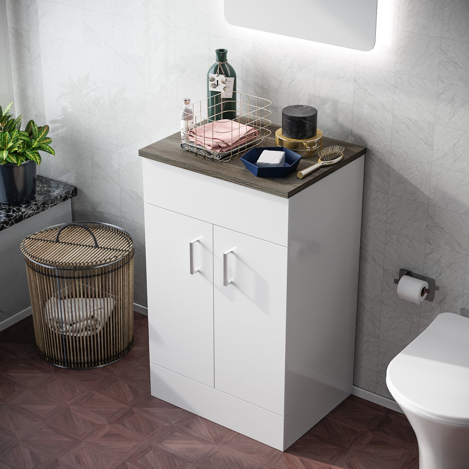 Nanuya 500mm White Vanity Unit Cabinet With Oak Countertop