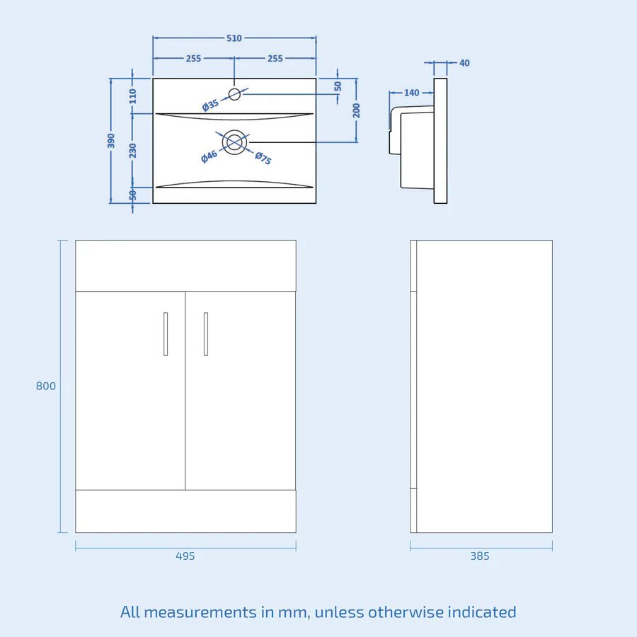 Nanuya 500mm Dark Grey Basin Vanity & Square White Close Coupled Toilet