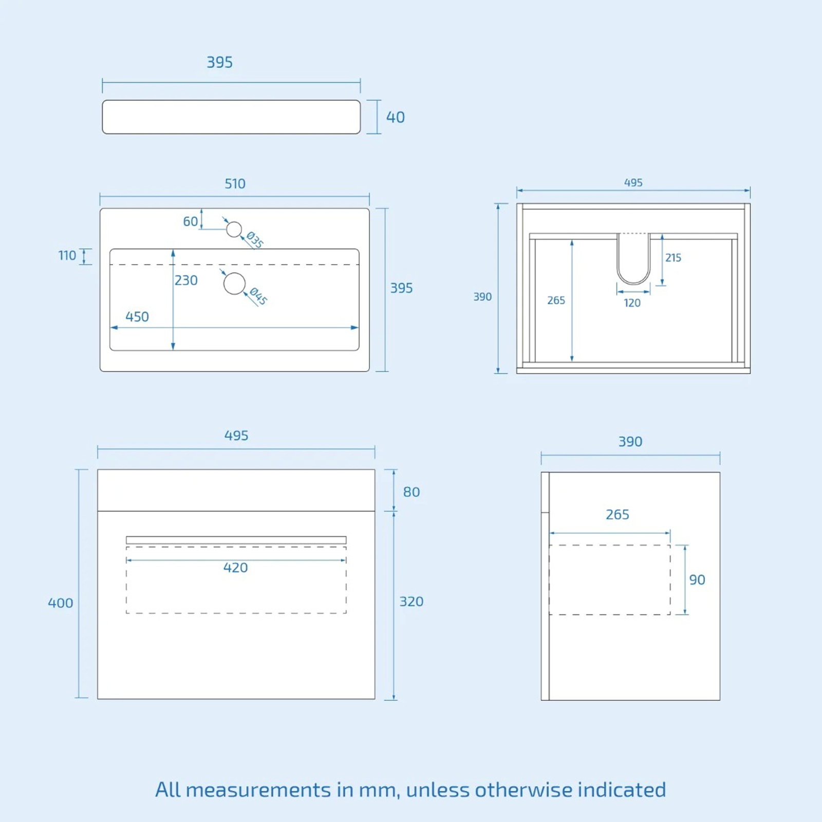Nanuya 500mm White Cloakroom Wall Hung 1 Drawer Vanity with Basin + Oakham Rimless Close Coupled Toilet Set