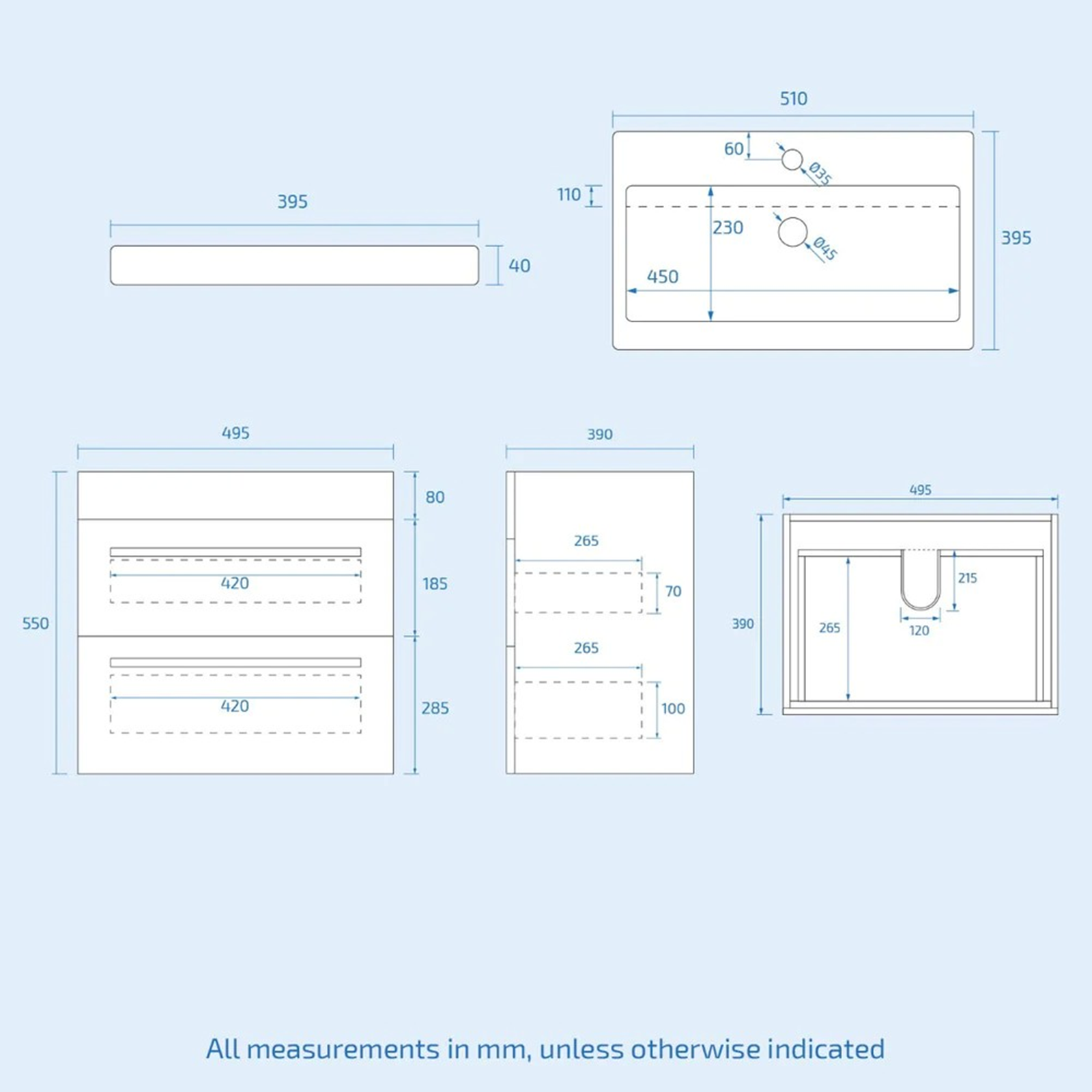 Nanuya Cloakroom 500mm White Wall Hung 2 Drawer Vanity Basin Unit & Close Coupled Toilet with Soft Close Seat