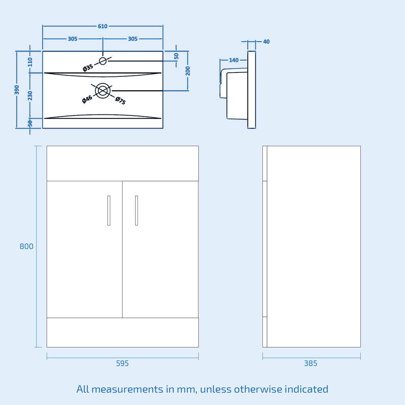 Nanuya Matte Grey 1100mm Basin Doors Vanity, WC Unit & Rimless BTW Toilet