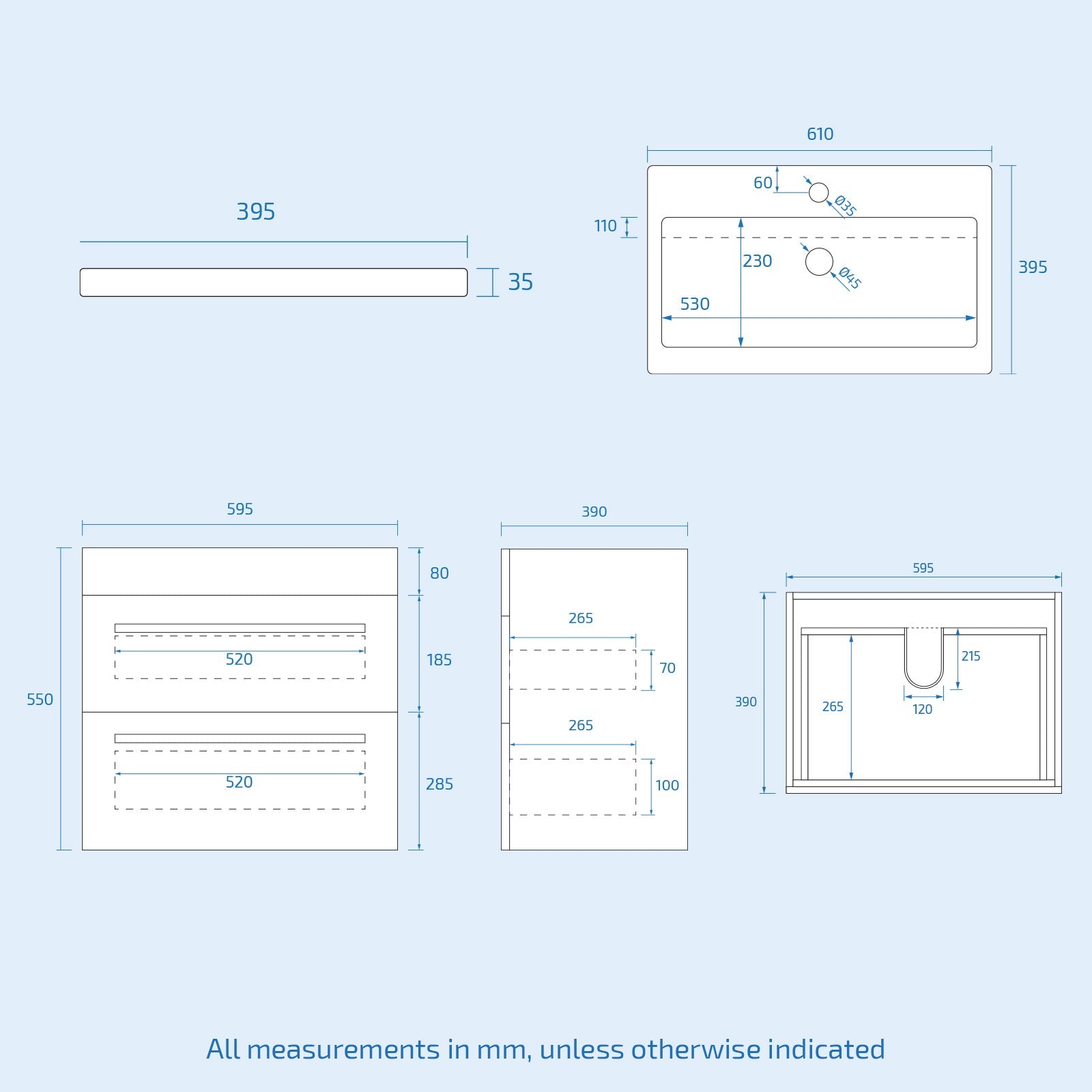 Nanuya Matte Grey 600mm Wall Hung 2 Drawer Vanity Cabinet Unit & Close Coupled Toilet