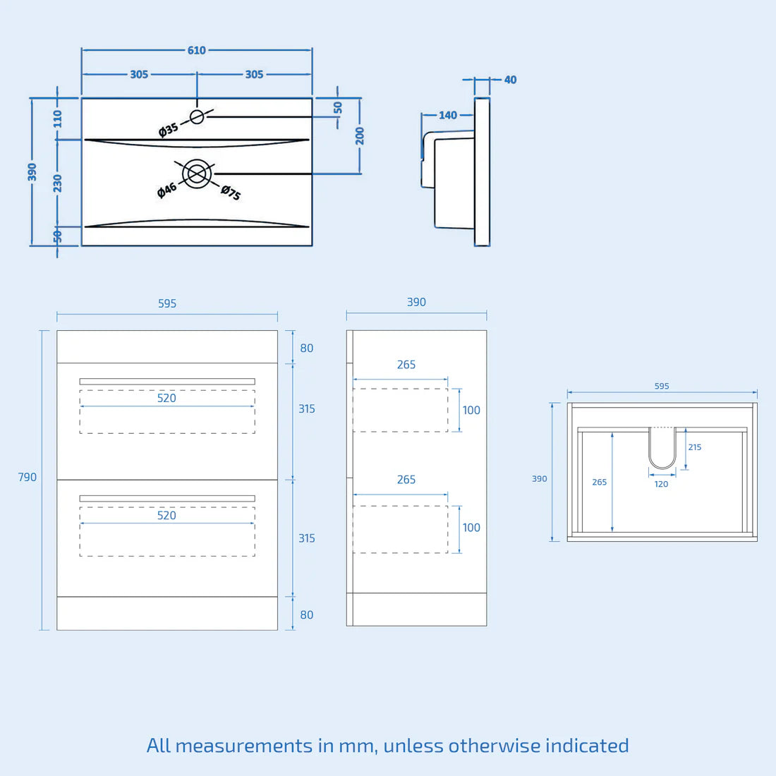 Nanuya 600mm Dark Grey 2 Drawers Basin Vanity Close Coupled Toilet